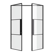 Air 4 contemporary double steel doors featuring tempered glass and slim black mullions