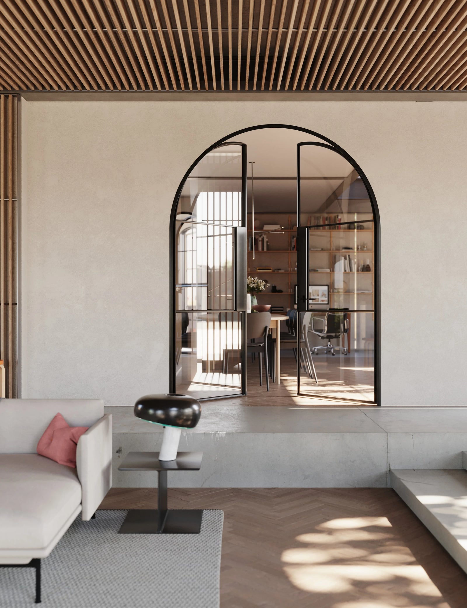 Air 4 full arch double doors crafted from hot-rolled steel and glass panes