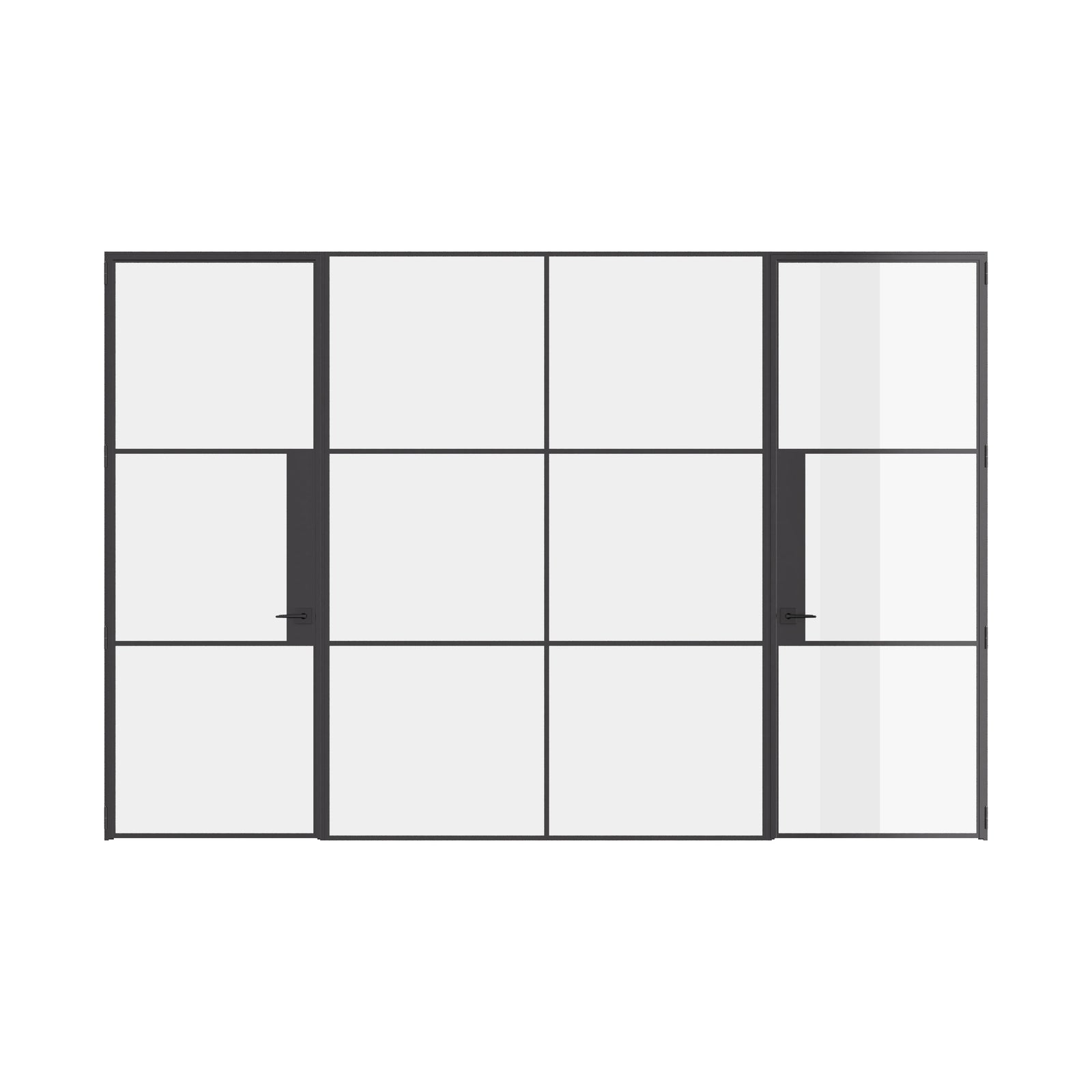 Air 4 dual single flat doors with center fixed panel in solid OTTOSTUMM steel and narrow sightlines