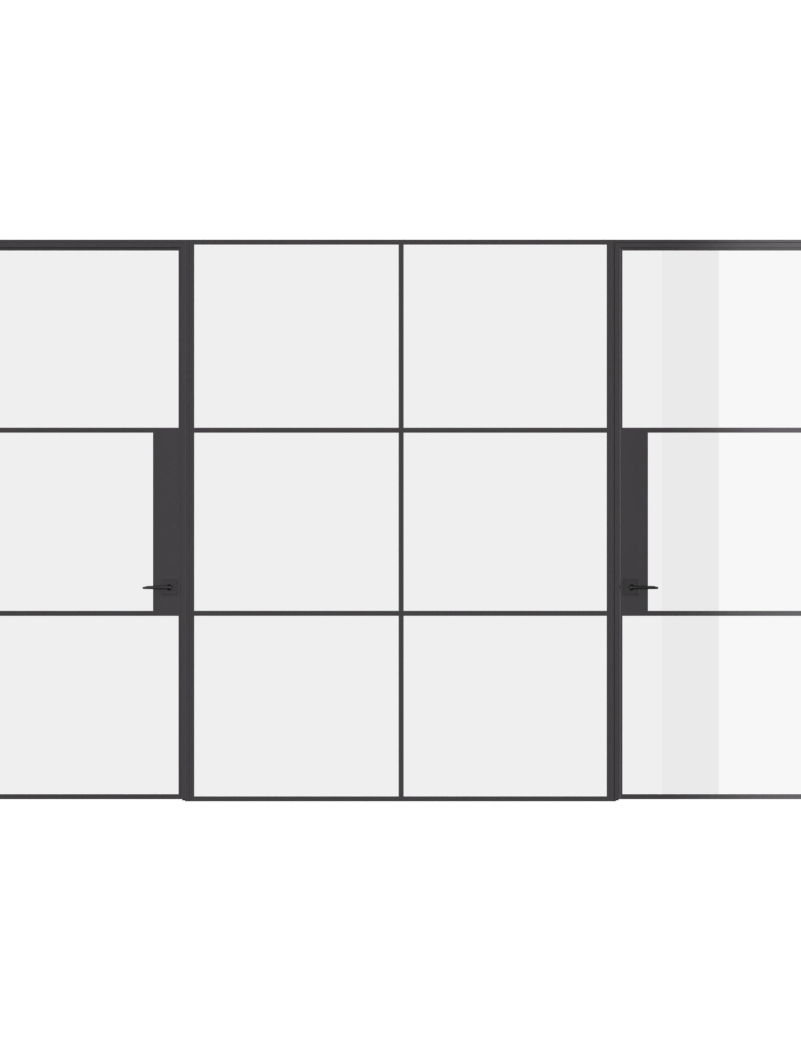 Air 4 dual single flat doors with center fixed panel in solid OTTOSTUMM steel and narrow sightlines