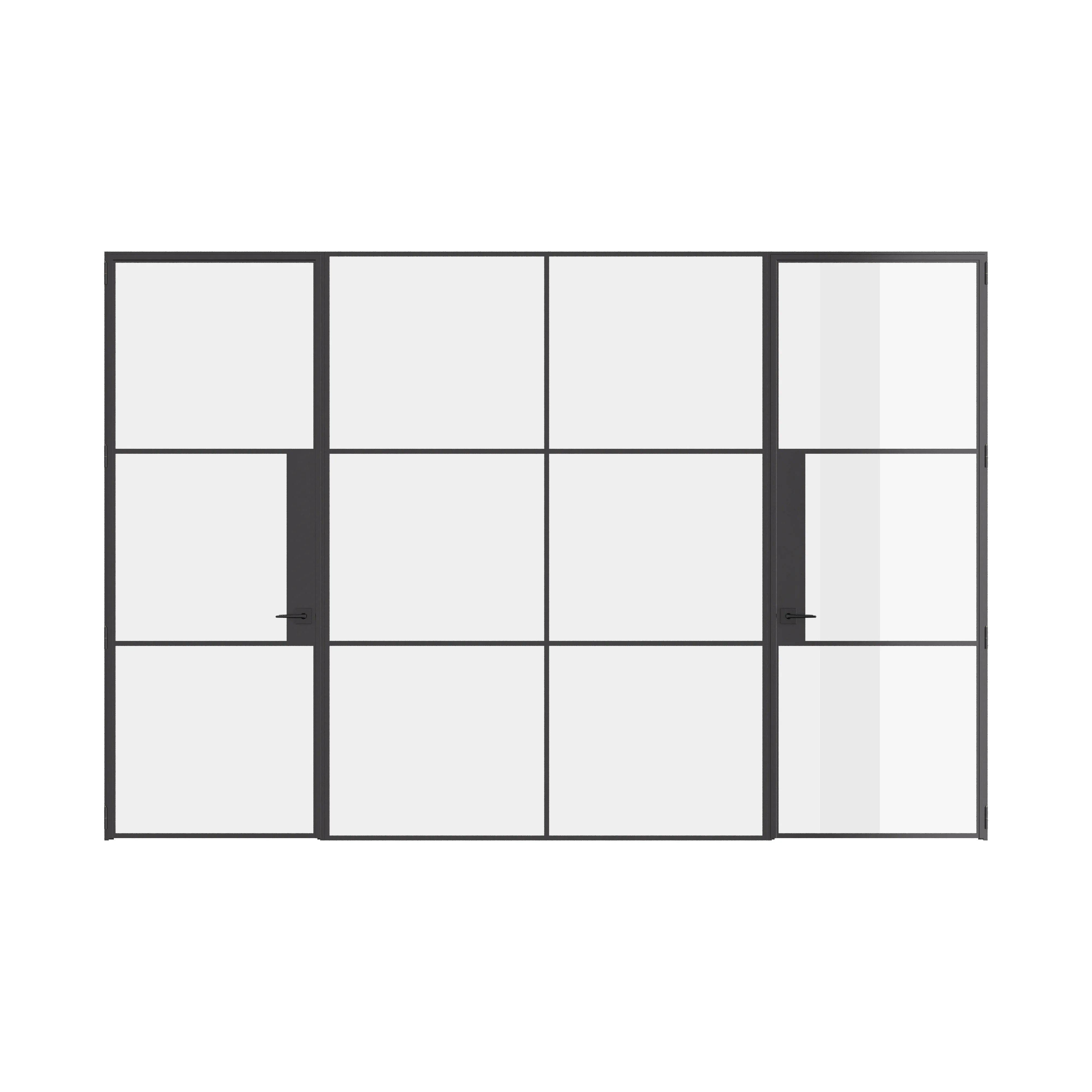 Air 4 dual single flat doors with center fixed panel in solid OTTOSTUMM steel and narrow sightlines