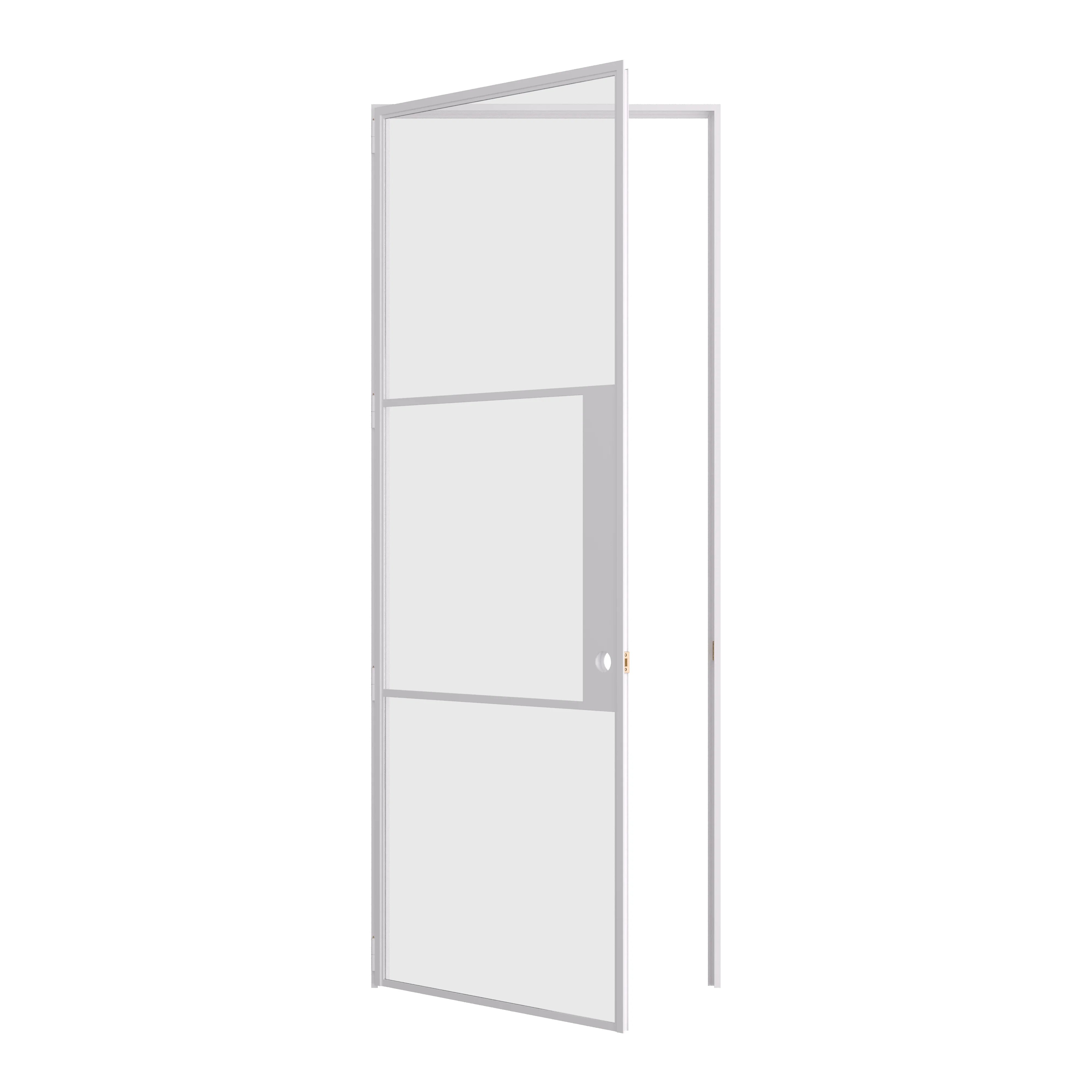 Air 4 minimalist single flat door in white steel with tempered glass panels