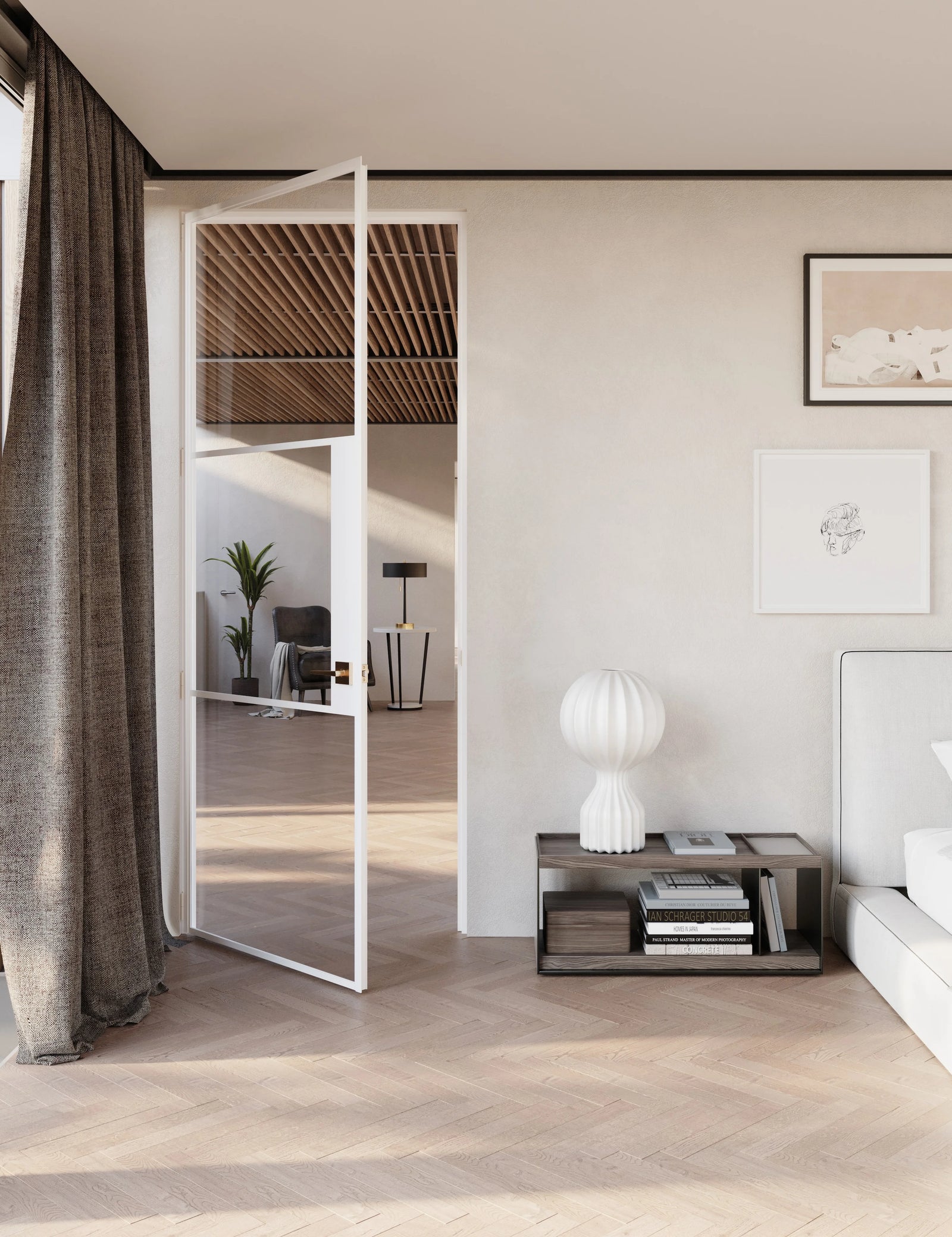 Air 4 white single interior door in solid OTTOSTUMM steel with modern grid layout