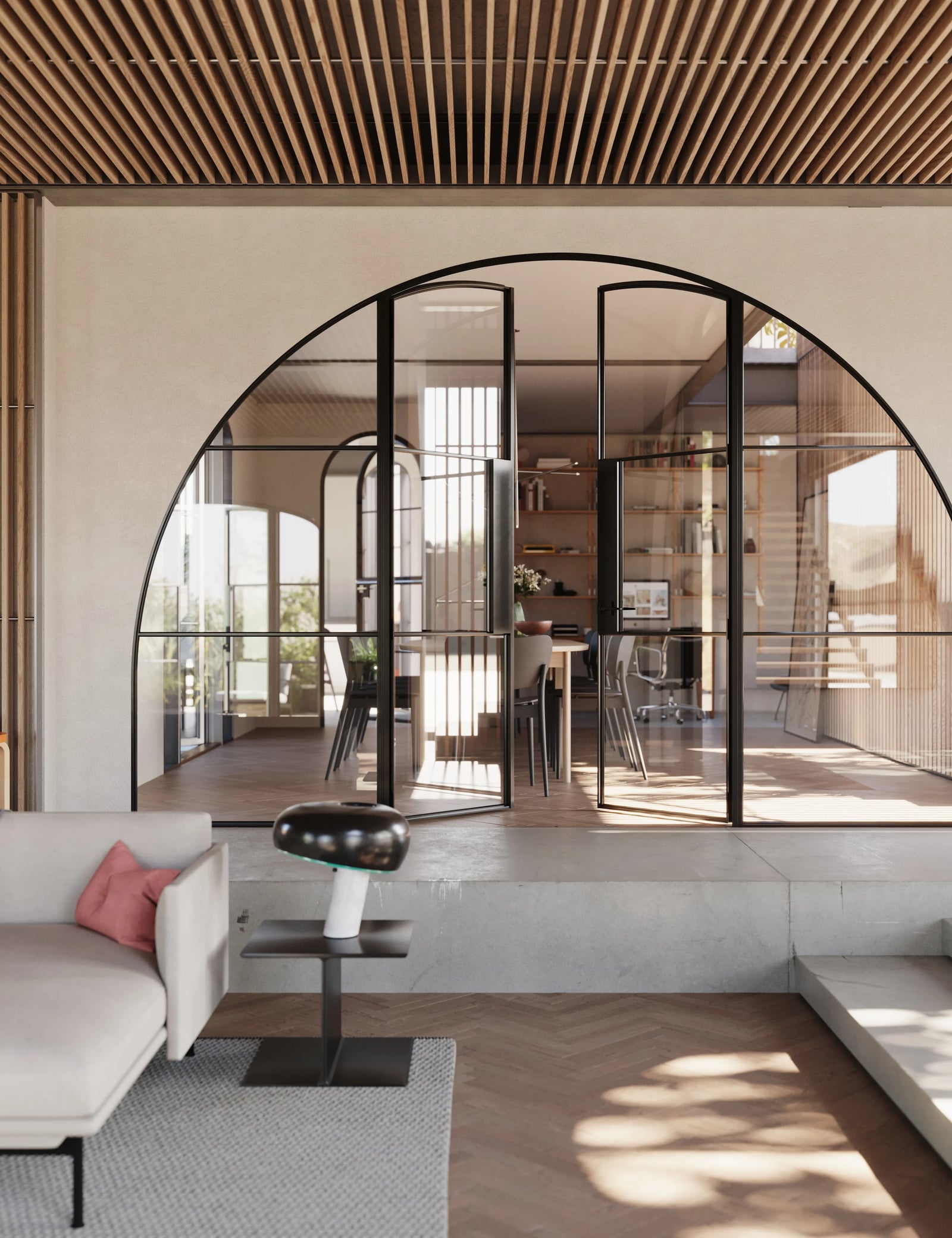 Air 4 wide arched double doors with side windows and slim profiles