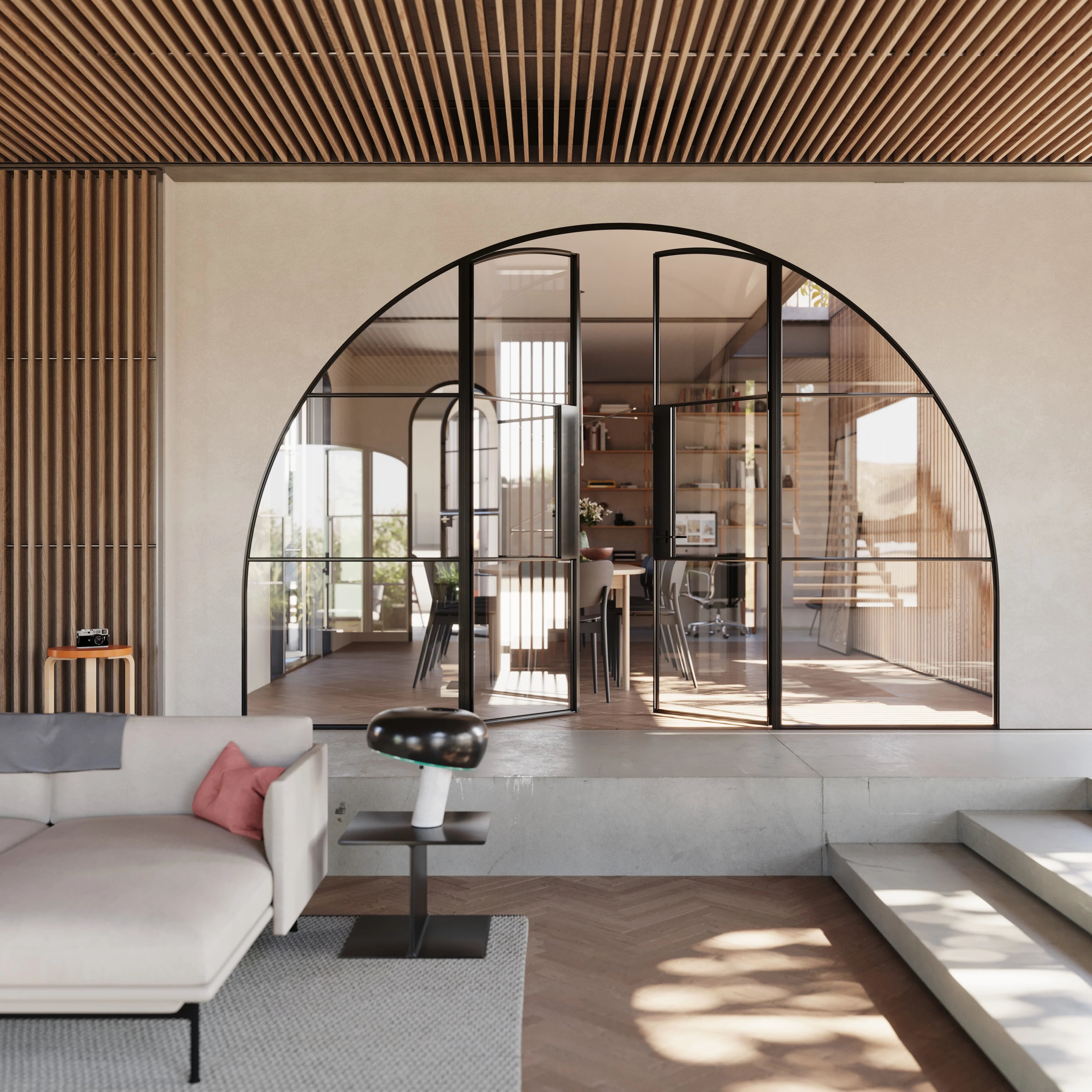 Air 4 wide arched double doors with side windows and slim profiles