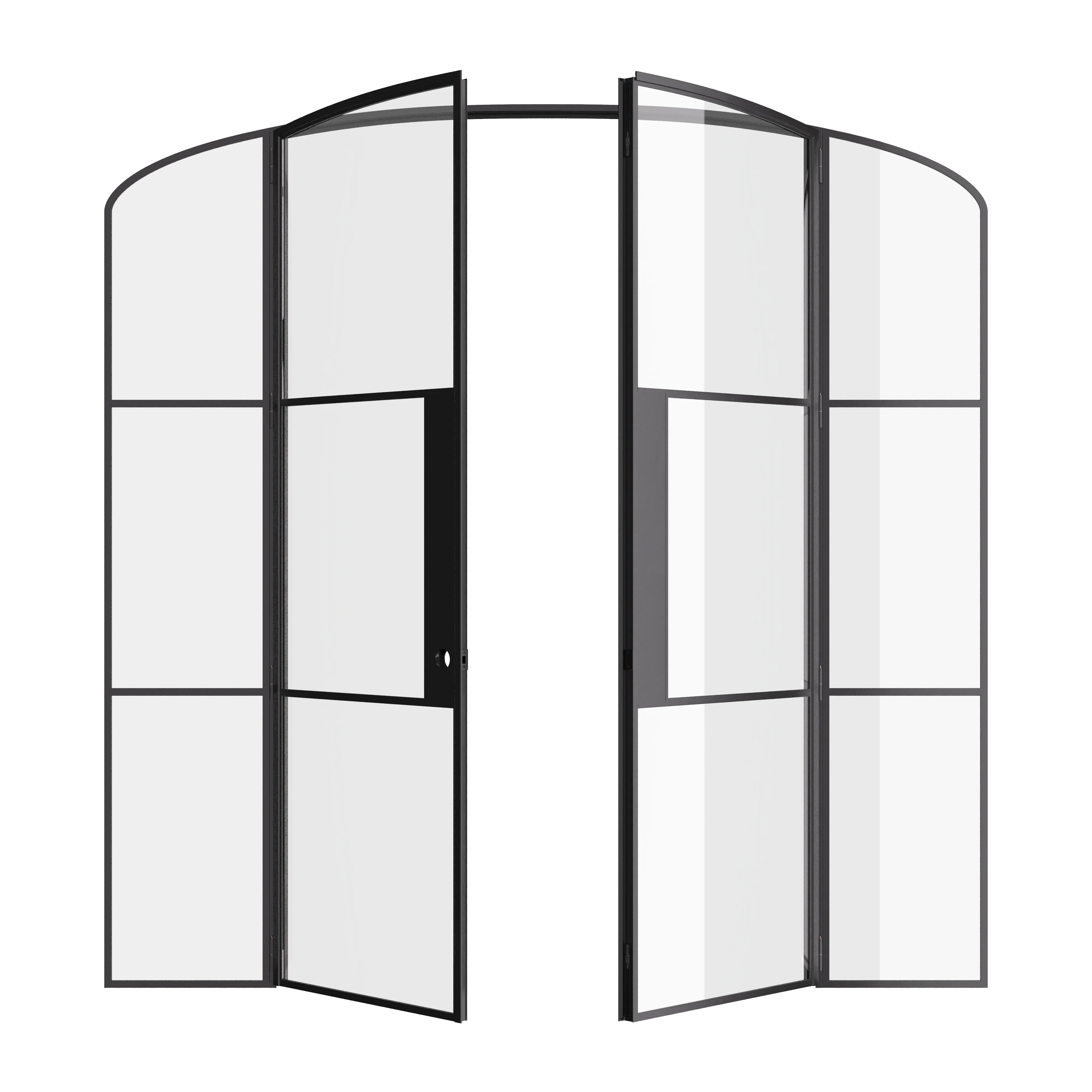 Air 4 double mini arch OTTOSTUMM steel doors with sidelights and slim black architectural frames