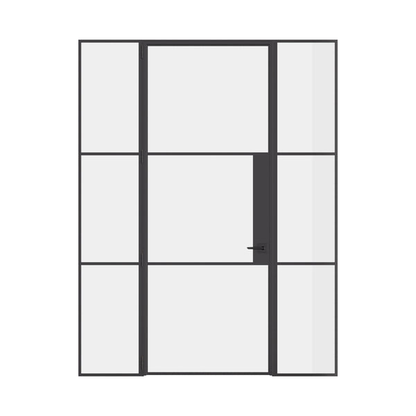 Air 4 single flat door with side windows in modular steel system and slim mullions