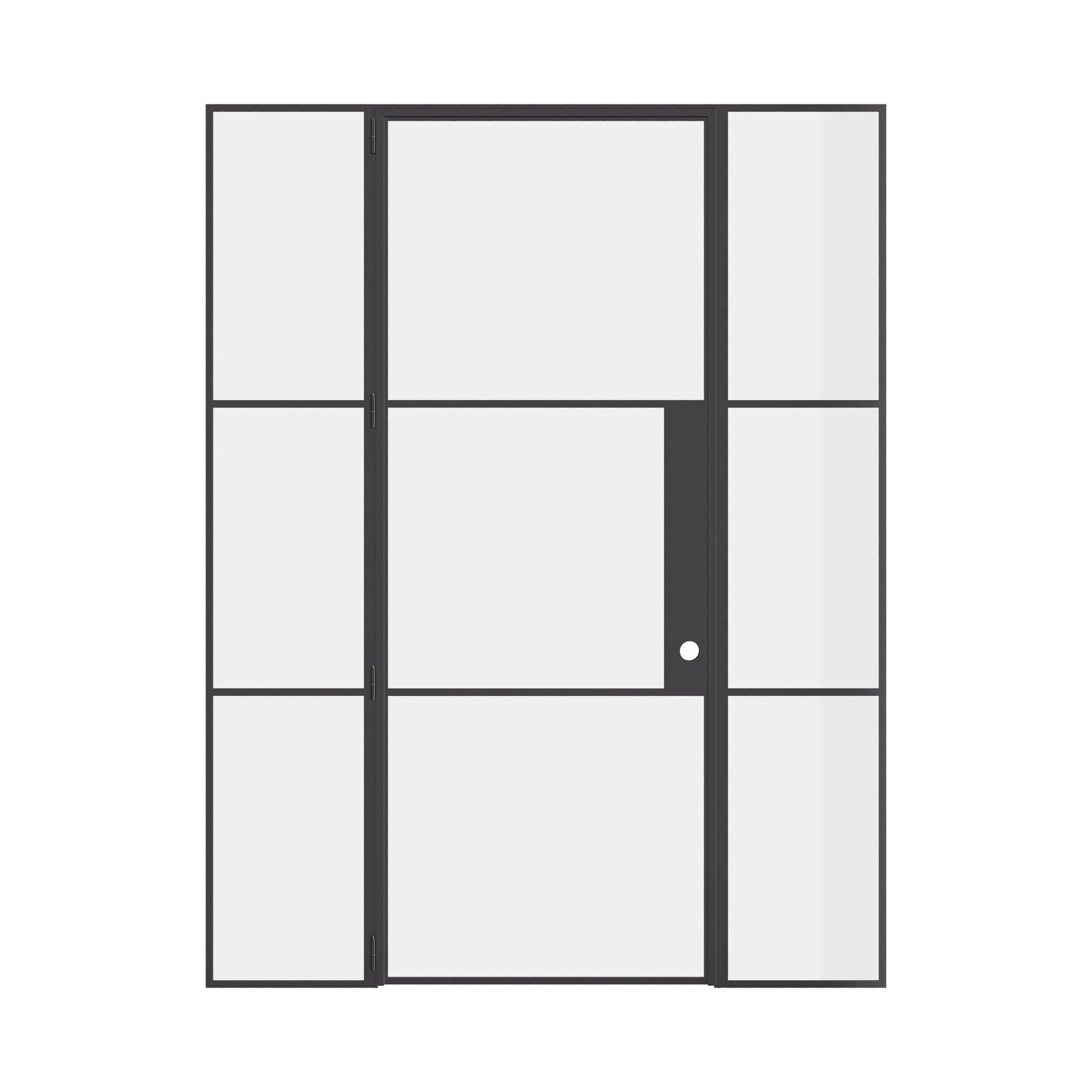 Air 4 narrow profile steel door with sidelights and clear tempered glass