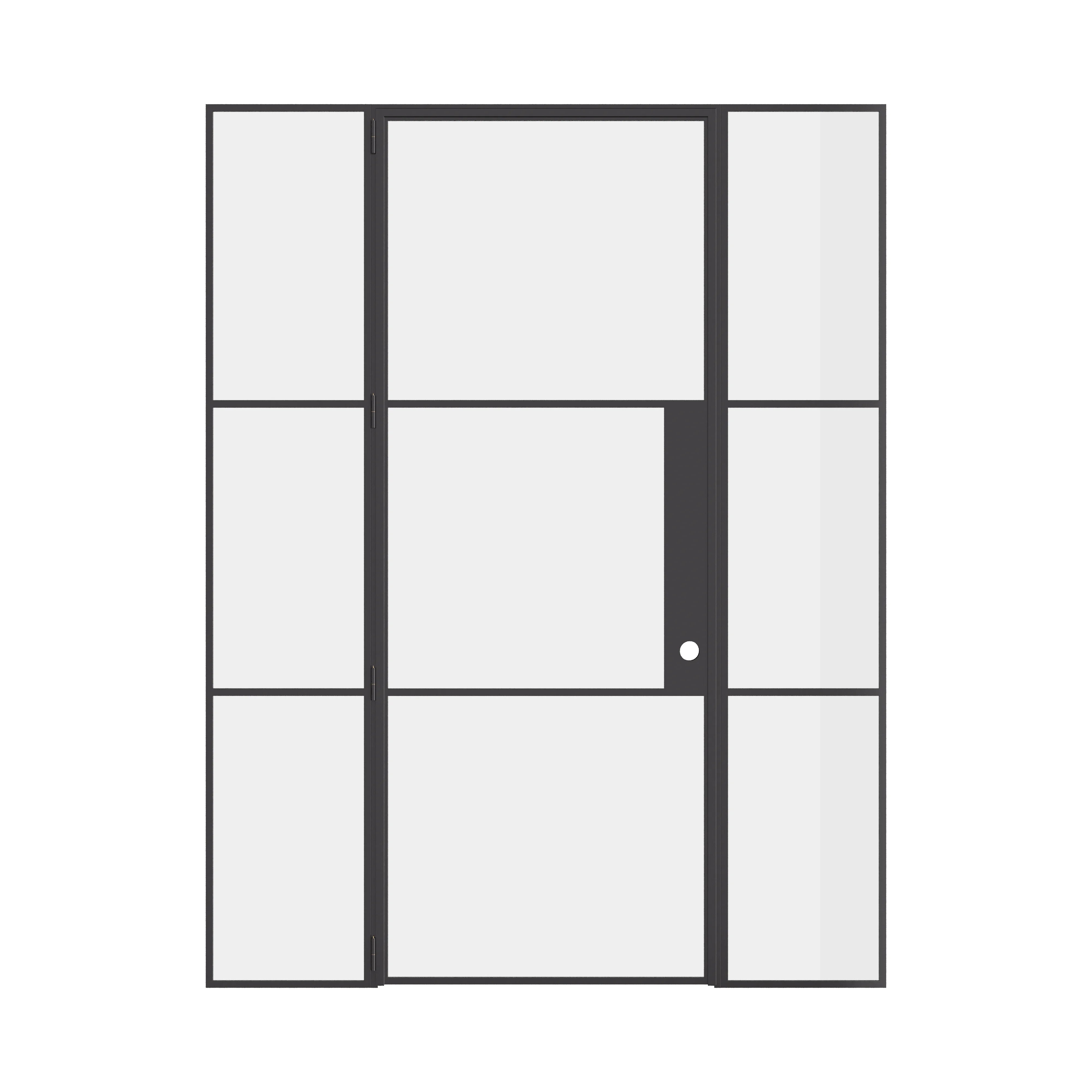 Air 4 narrow profile steel door with sidelights and clear tempered glass
