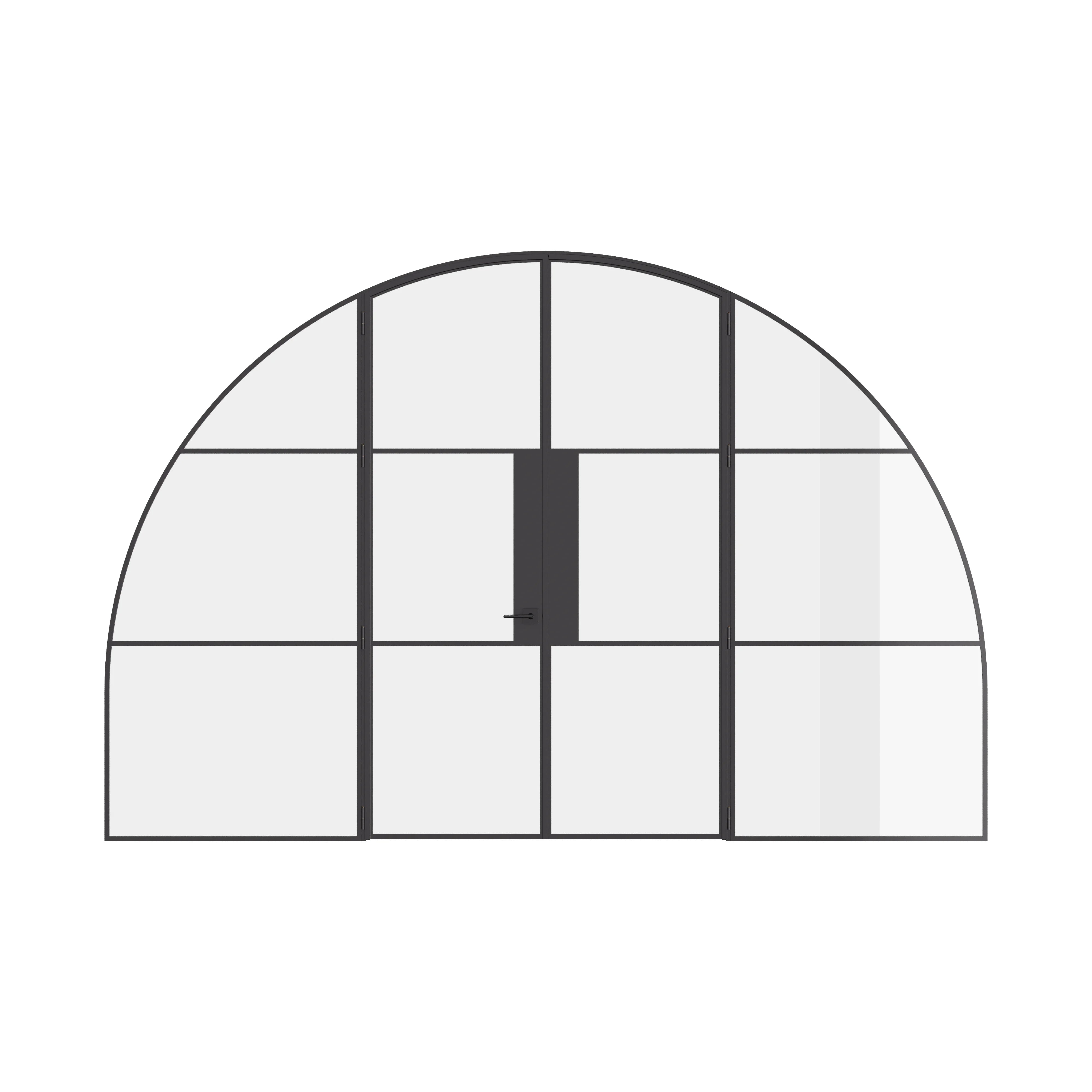Air 4 wide double full arch doors with sidelights in solid steel frame