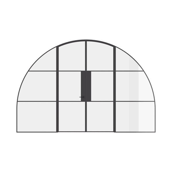 Air 4 wide double full arch doors with sidelights in solid steel frame