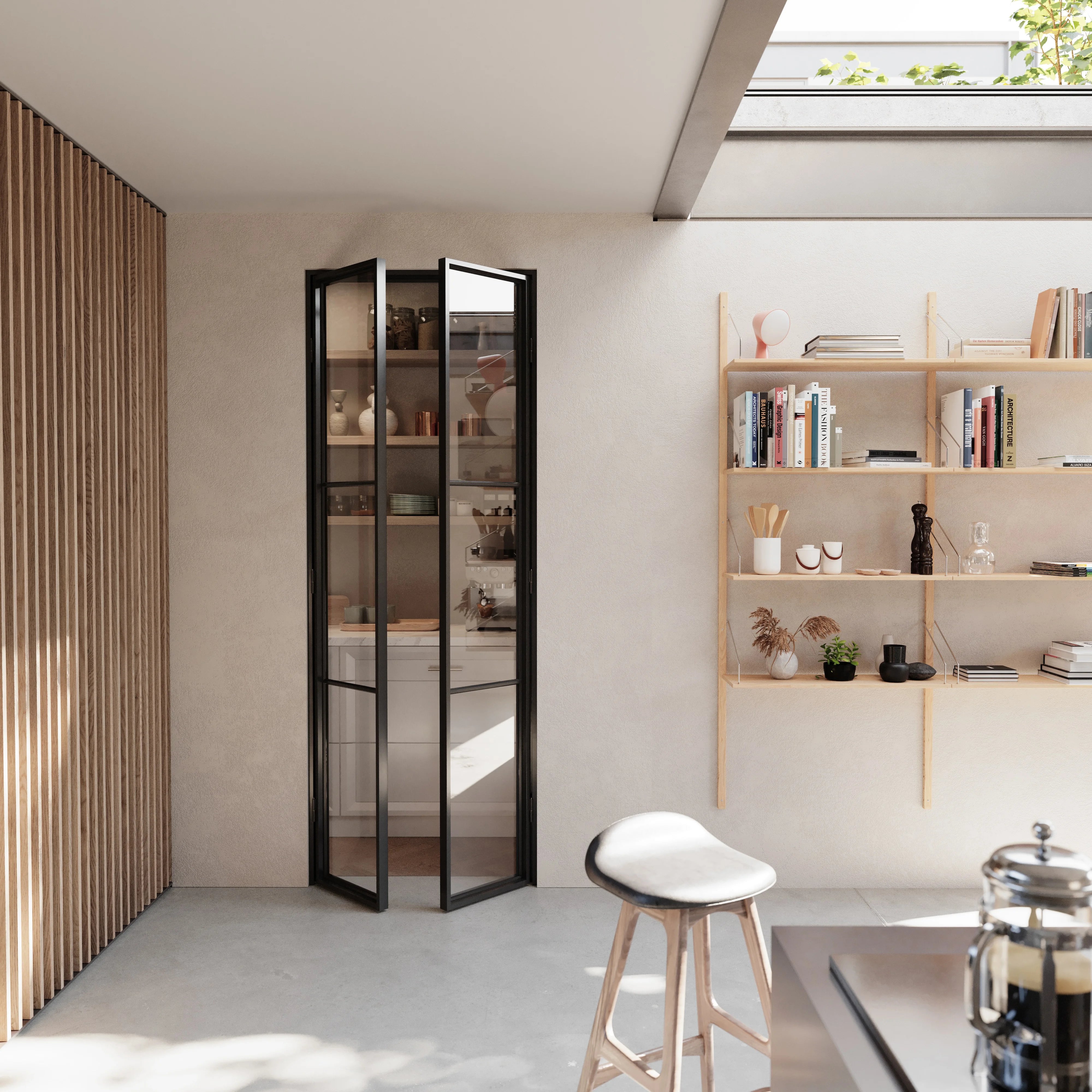 Air 4 pantry double flat steel doors with tempered glass panels