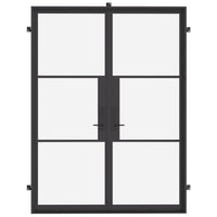 black double steel front door with glass inserts for residential entryway