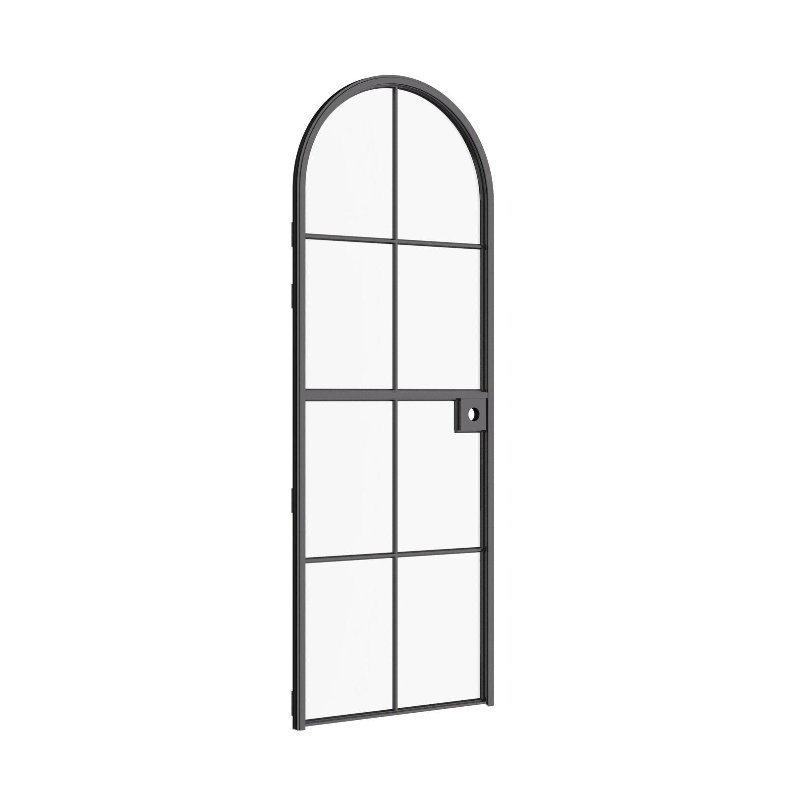 Air 5 Dutch single full arch interior door detail showing black steel frame and modular construction