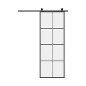 Air 5 interior barn door in black cold-rolled steel with single pane tempered glass and modular factory-style design