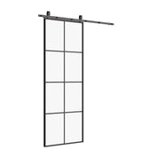Air 5 interior barn door, cold-rolled steel construction with single pane tempered glass and modular build