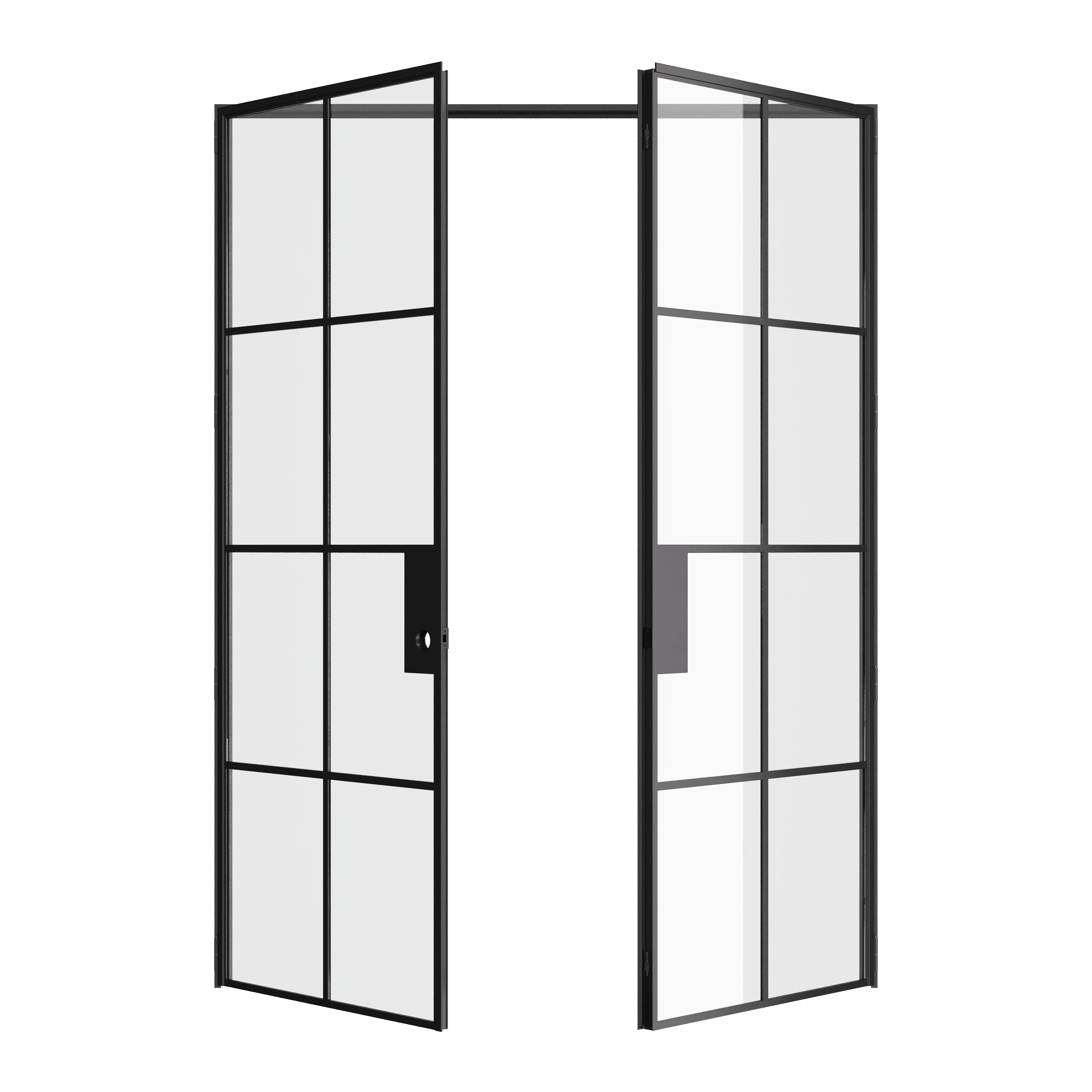Interior double flat hot-rolled steel doors with tempered glass