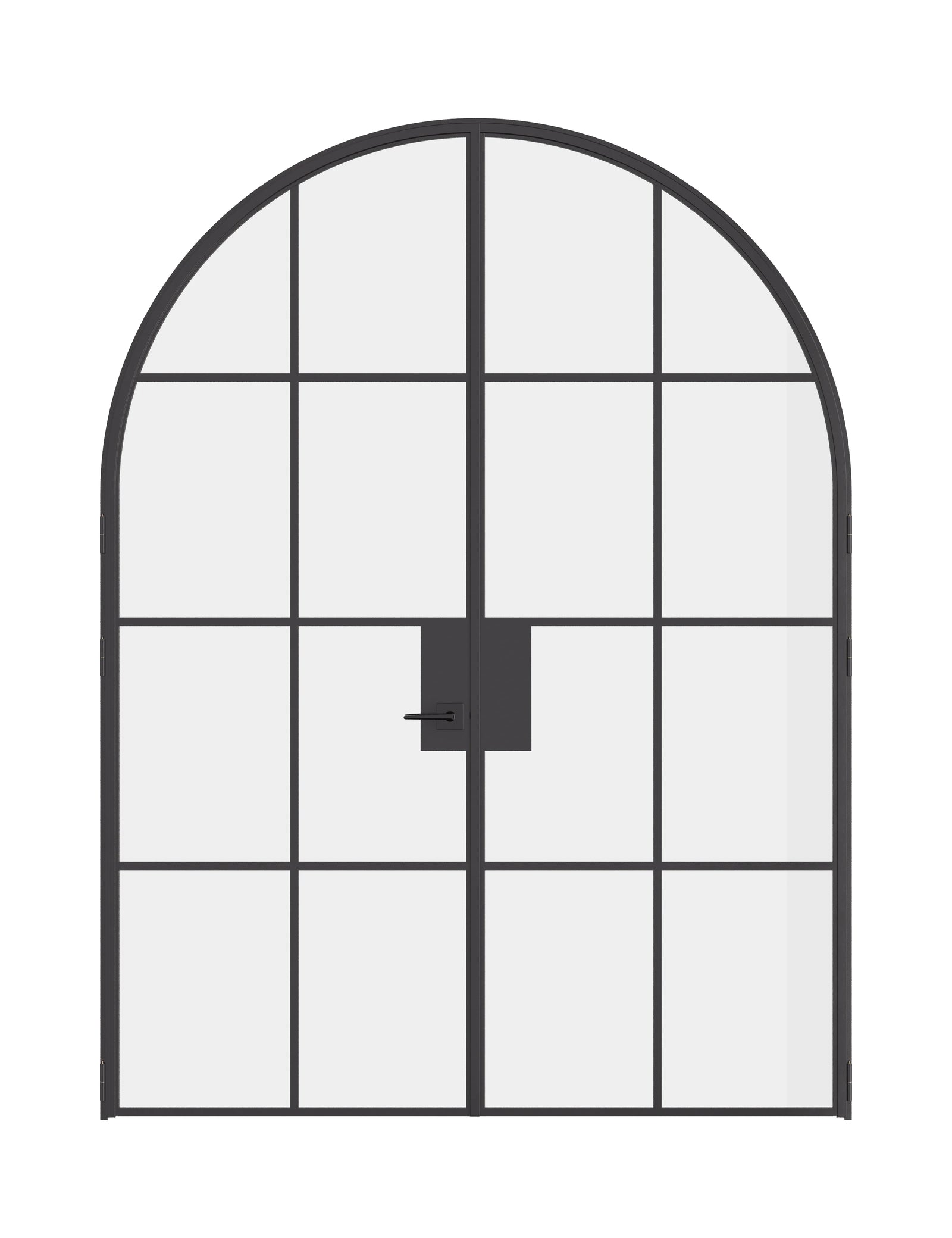 Air 5 double full arch interior doors in black steel with single pane tempered glass