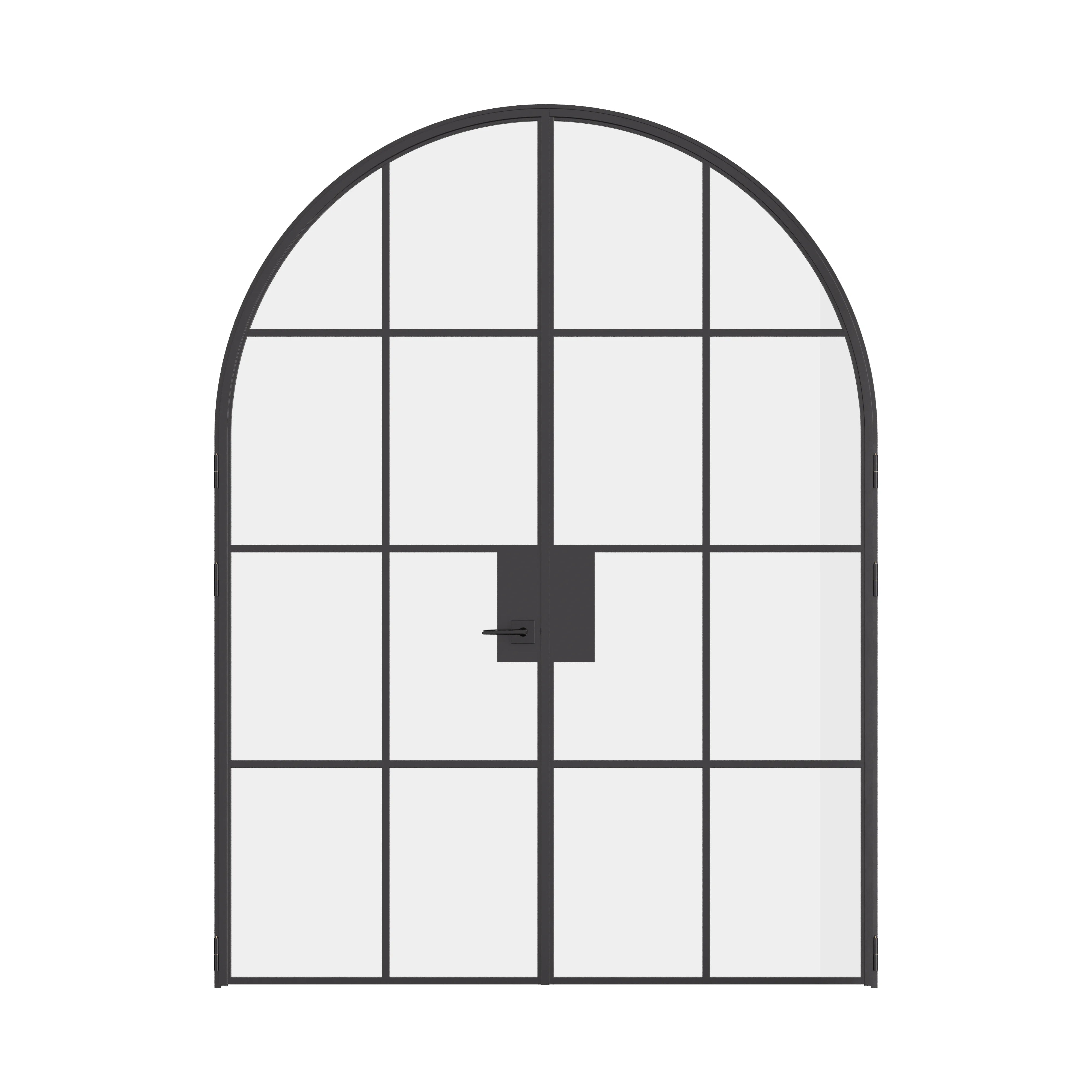 Air 5 double full arch interior doors in black steel with single pane tempered glass