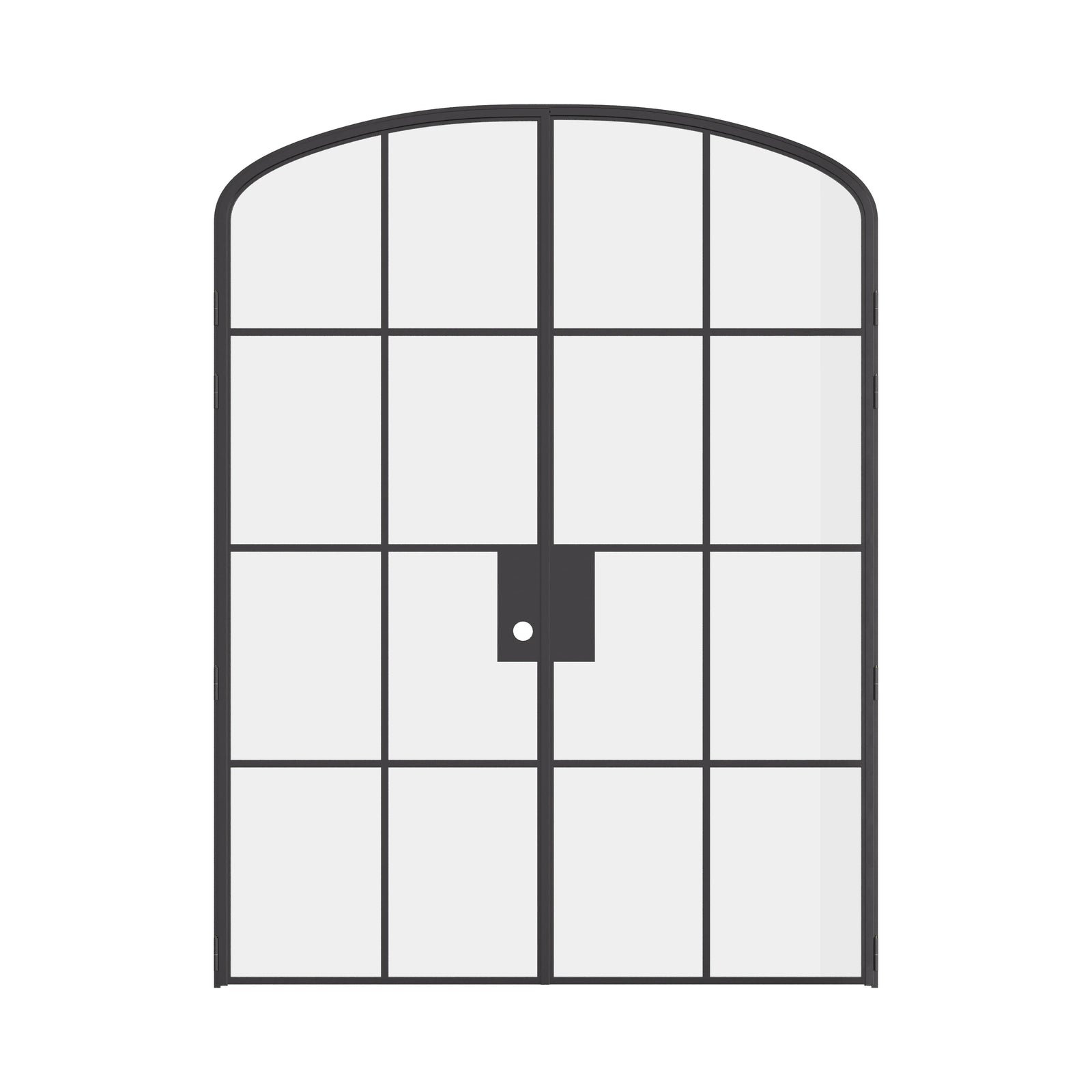 Interior double mini arch steel doors, black factory style with tempered glass