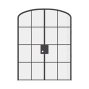 Interior double mini arch steel doors, black factory style with tempered glass