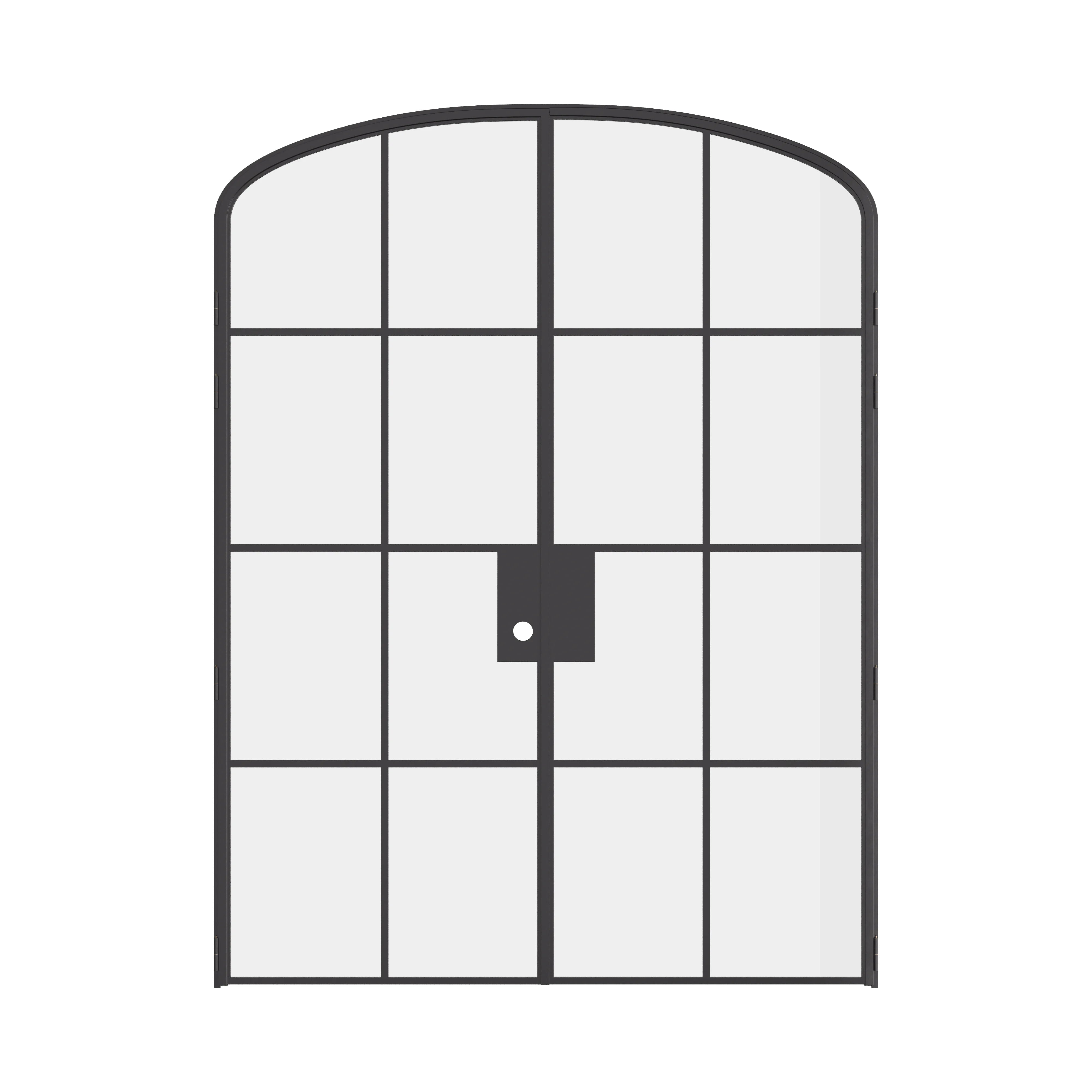 Interior double mini arch steel doors, black factory style with tempered glass
