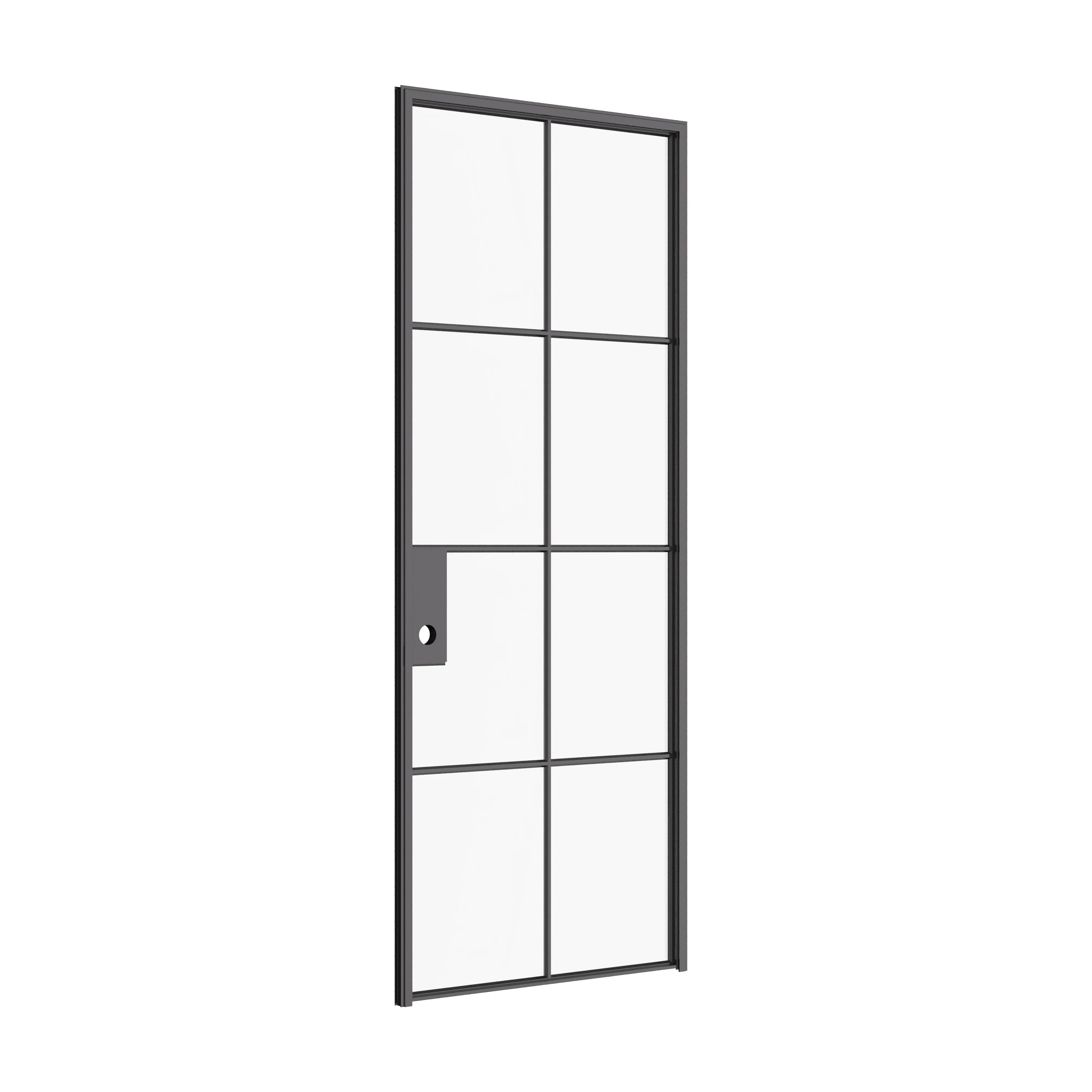 Air 5 single flat interior door in black hot-rolled steel with single pane tempered glass and modular frame
