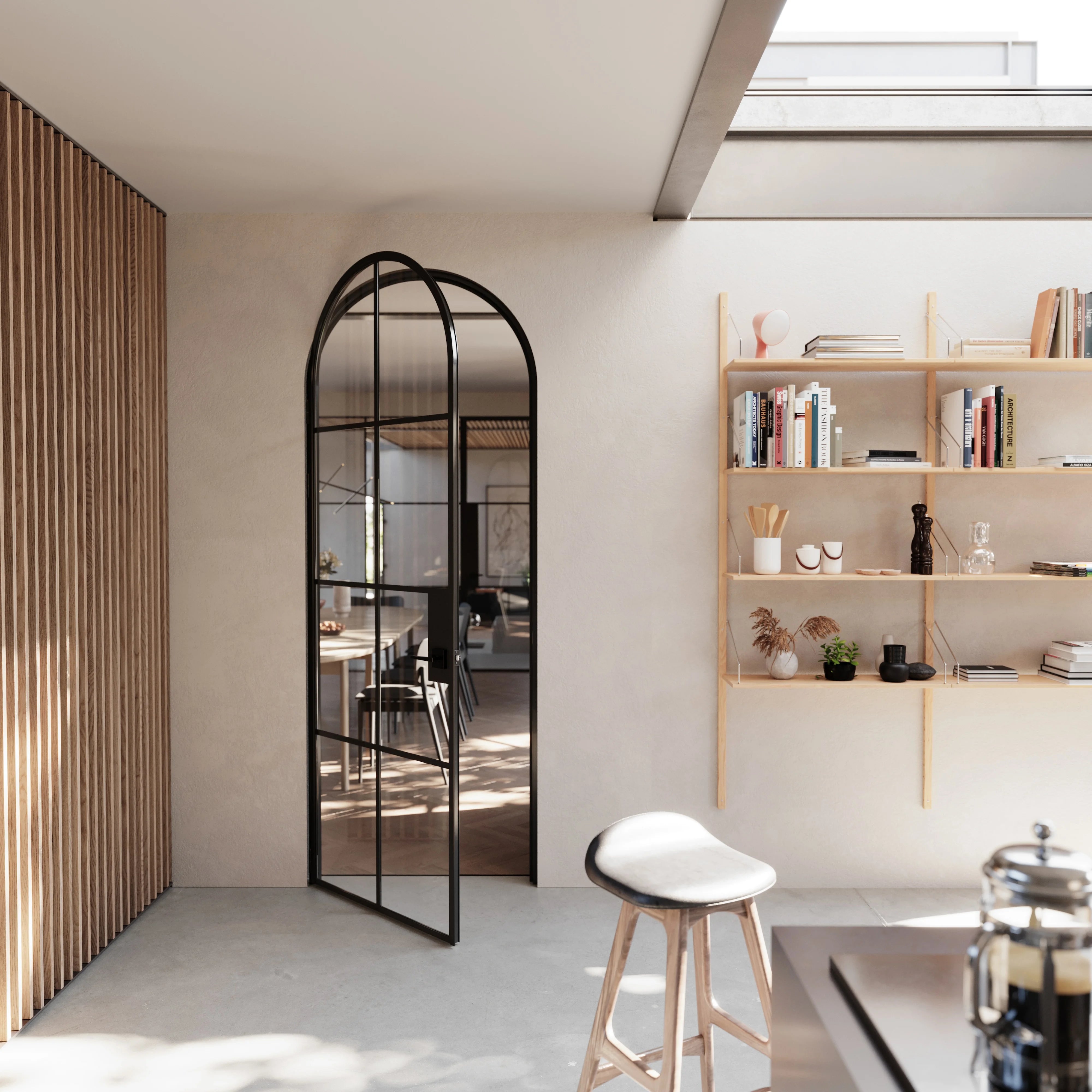 Air 5 single full arch interior door in solid steel with factory style muntins