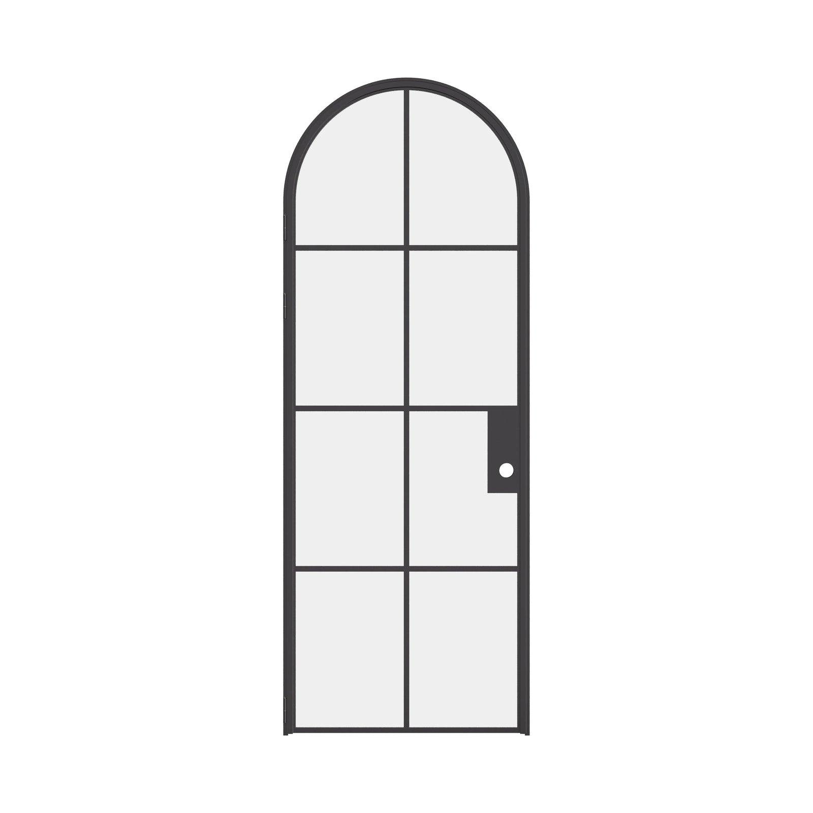 Air 5 single full arch interior door detail of black steel frame and glass panes