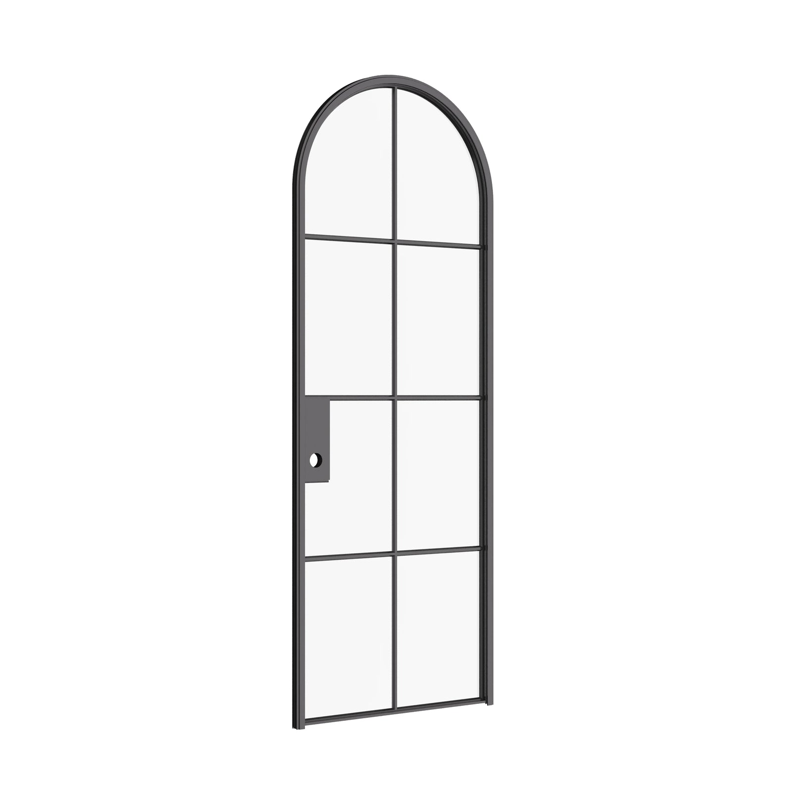 Interior single full arch hot-rolled steel door with glass panel