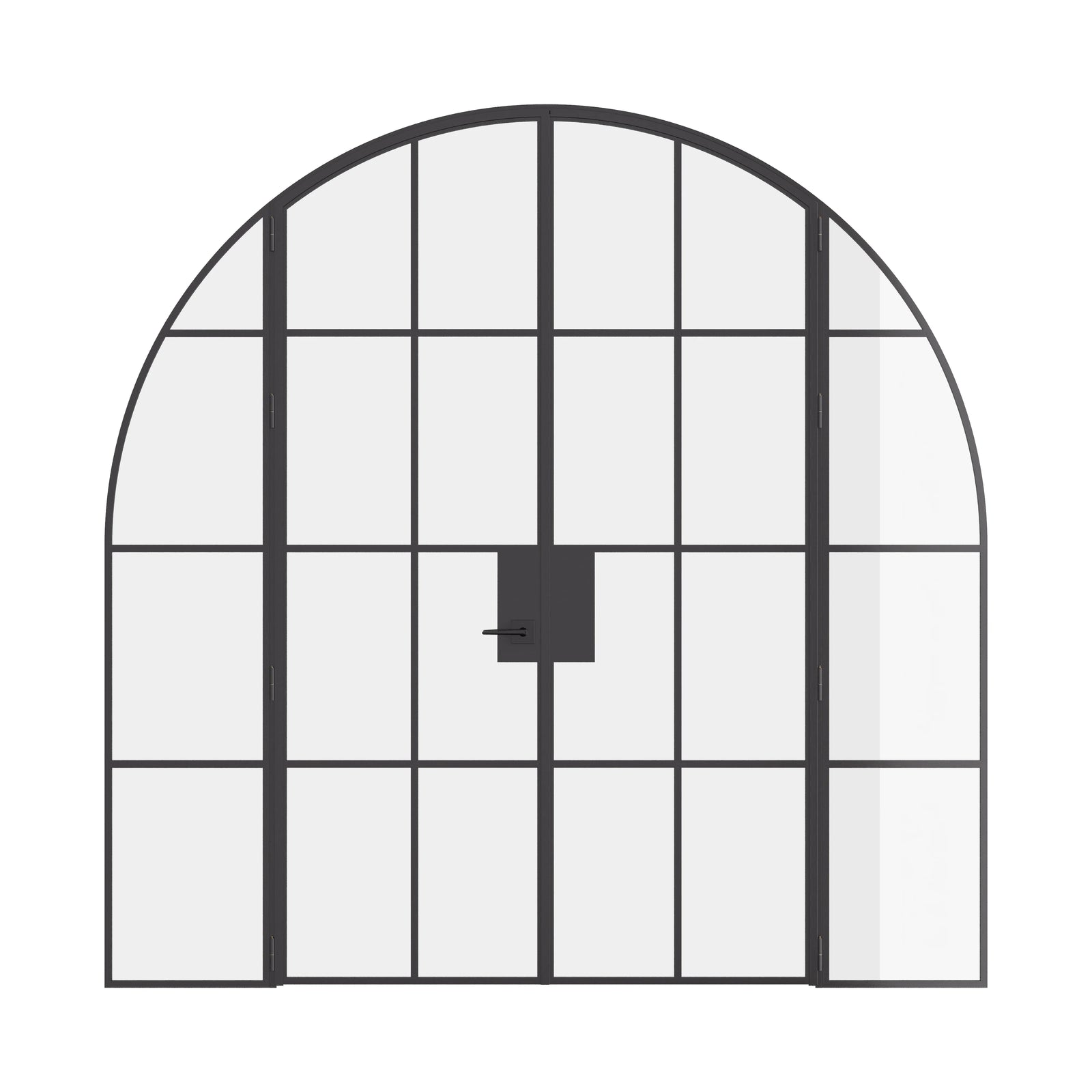 Interior double full arch steel doors with sidelights, black finish