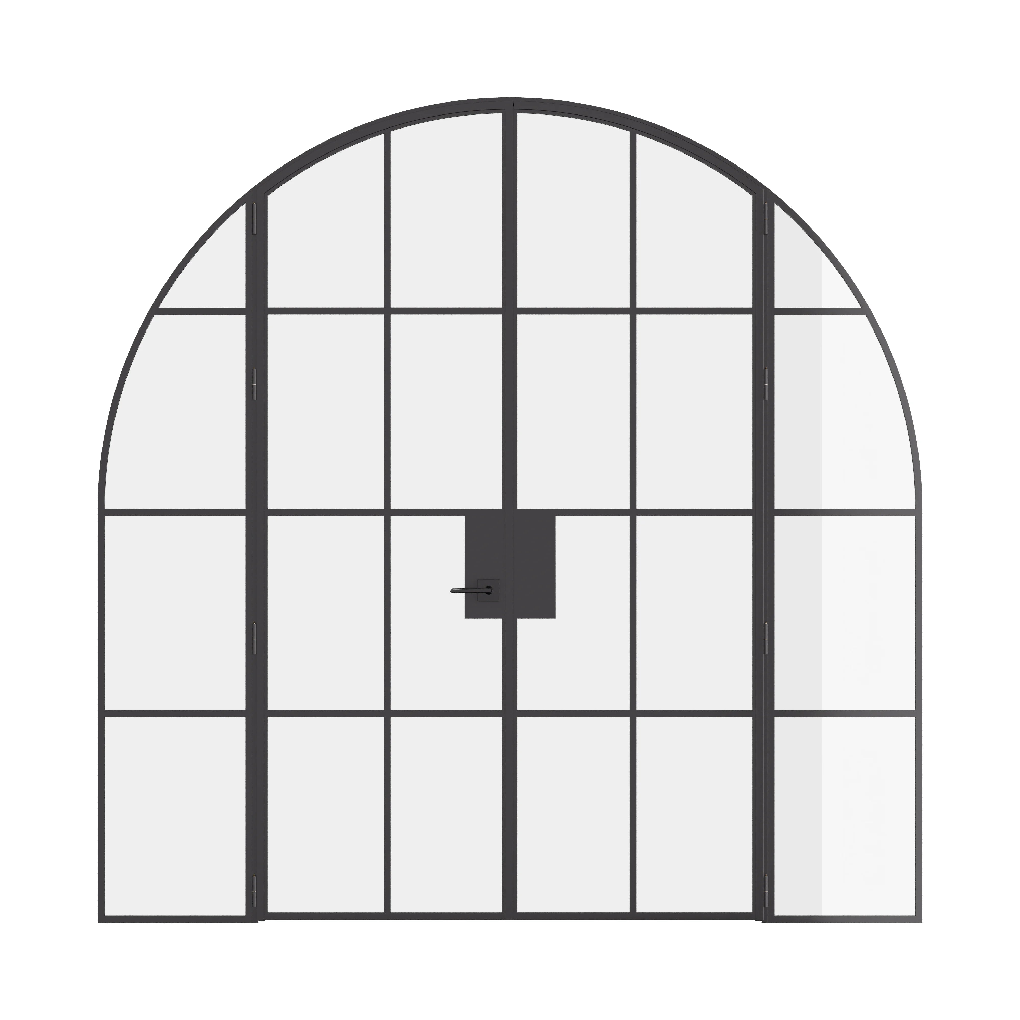 Interior double full arch steel doors with sidelights, black finish