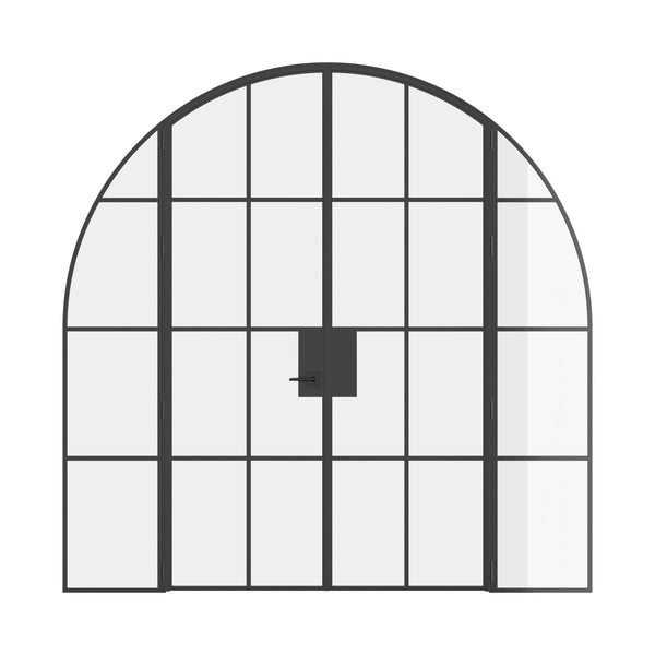Interior double full arch steel doors with sidelights, black finish