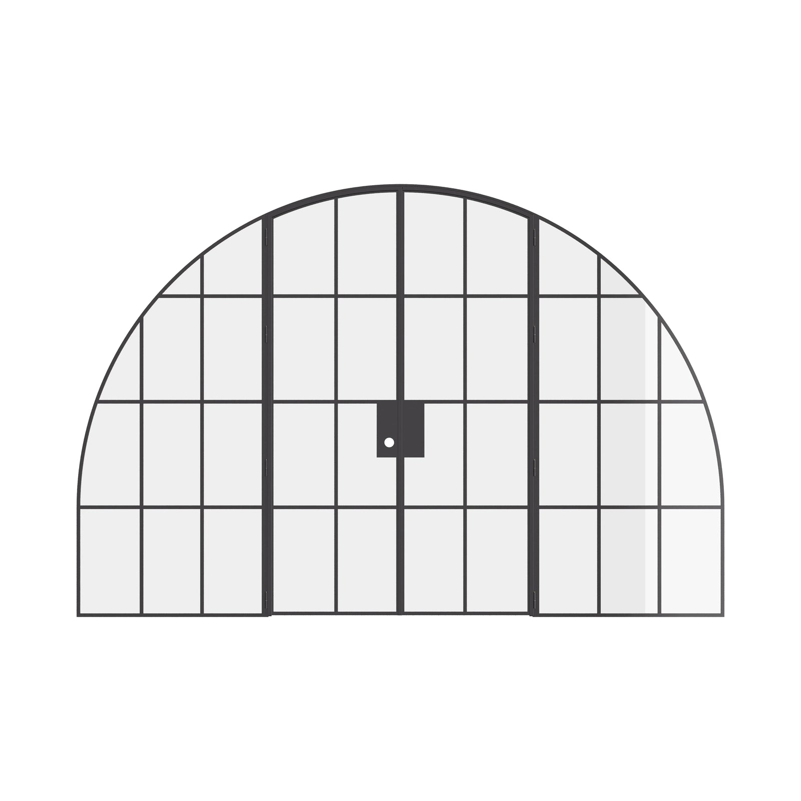 Interior wide double full arch steel doors, modular construction