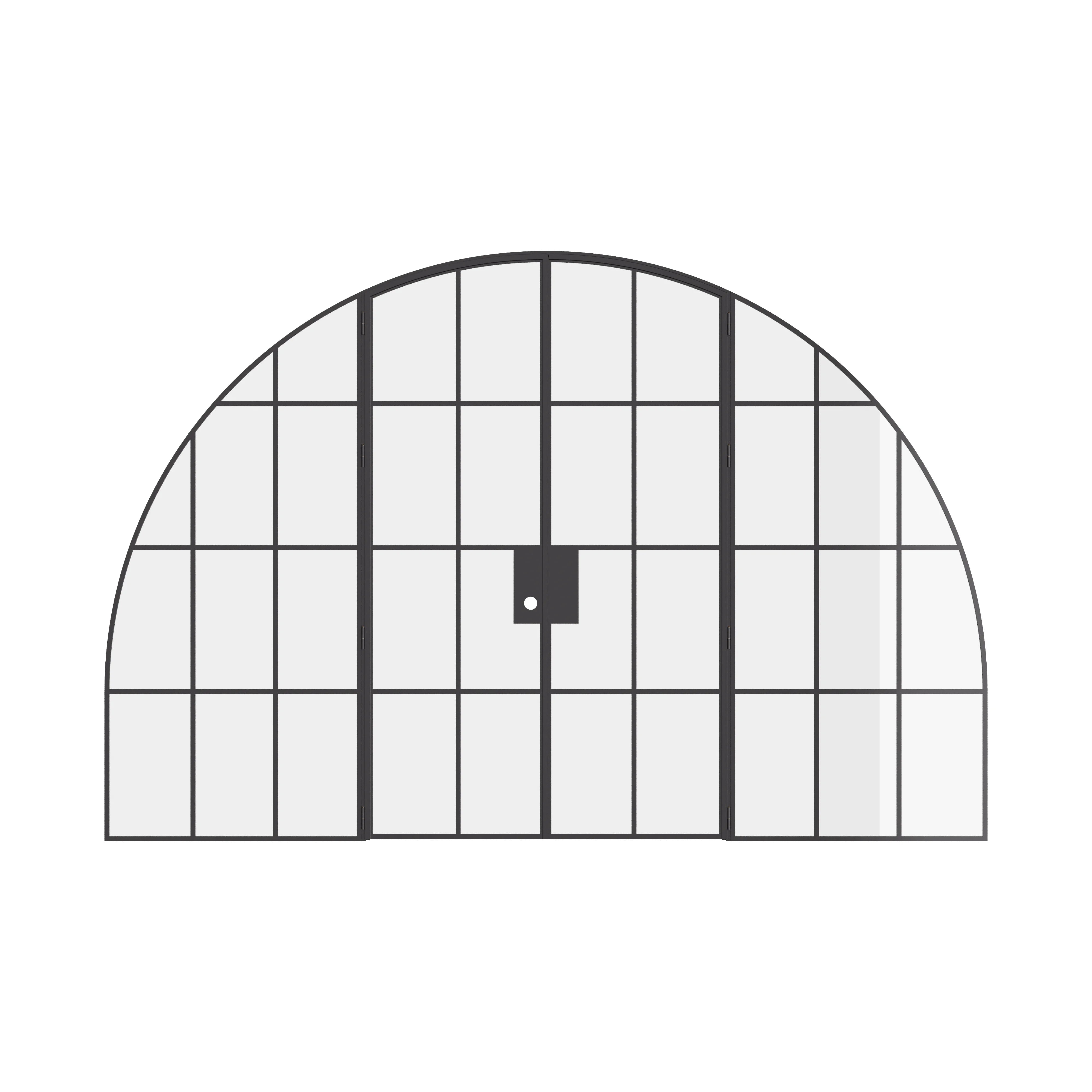 Interior wide double full arch steel doors, modular construction