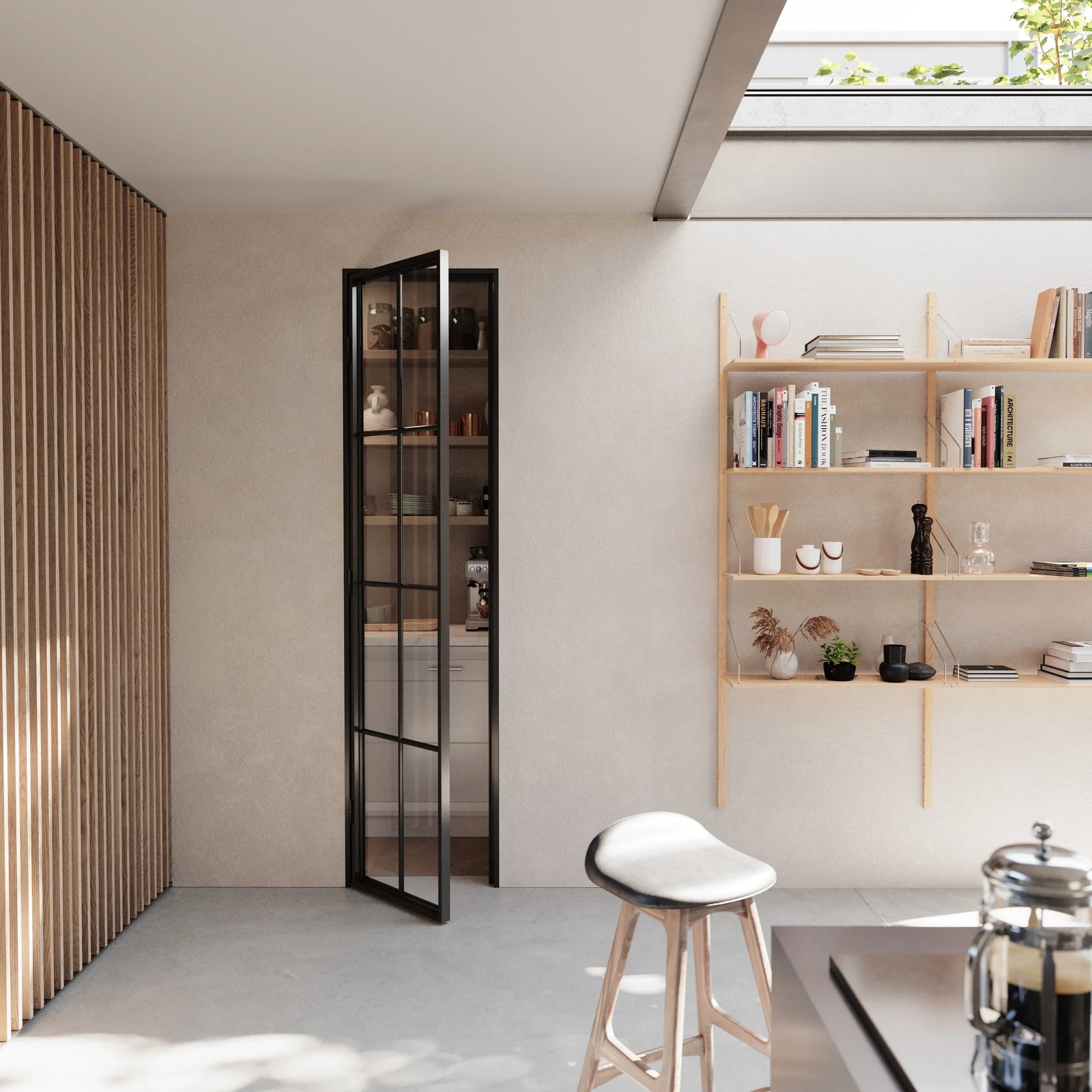 Air 5 pantry interior steel door with flat panel design in cold-rolled steel with slim frame