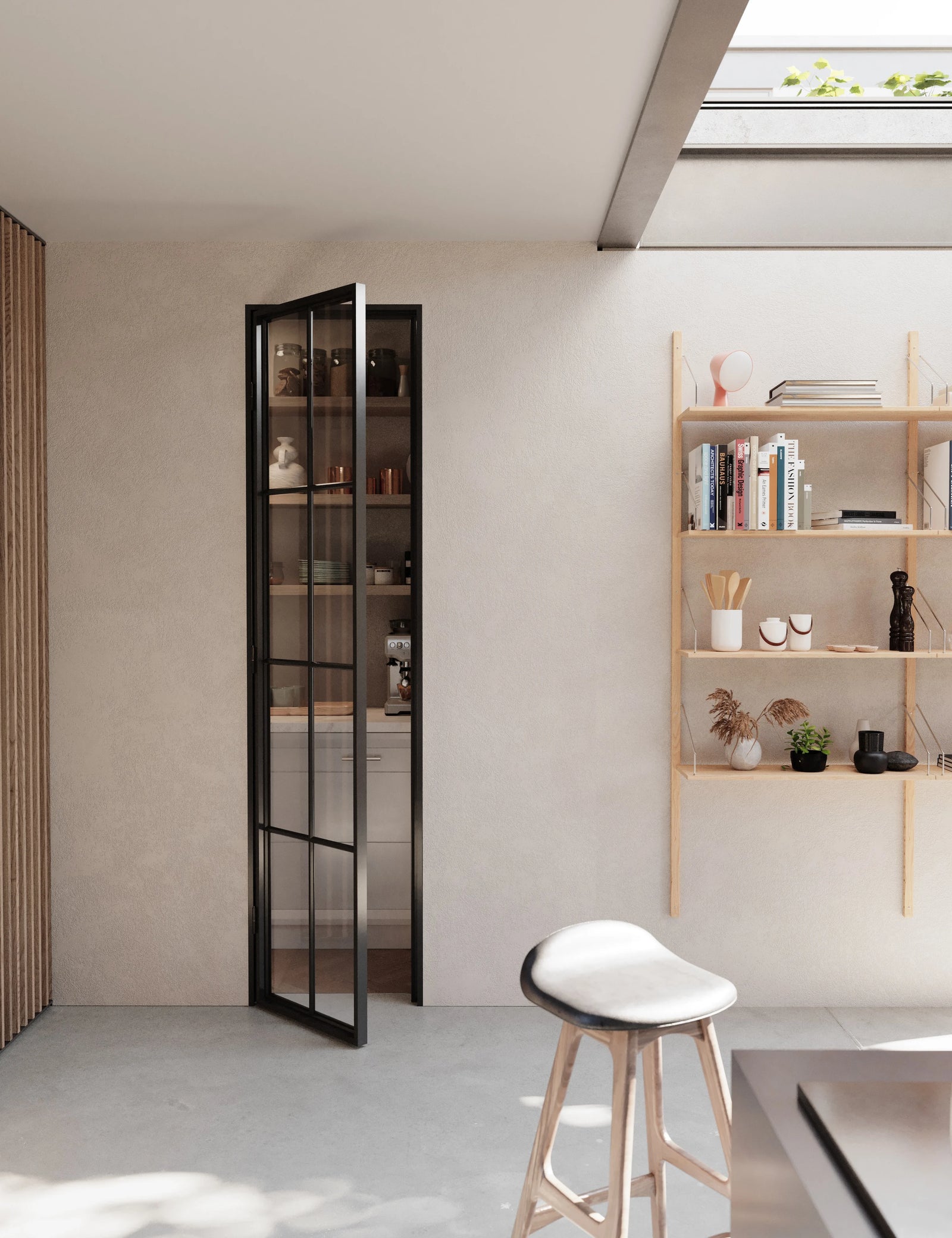 Air 5 pantry interior steel door with flat panel design in cold-rolled steel with slim frame