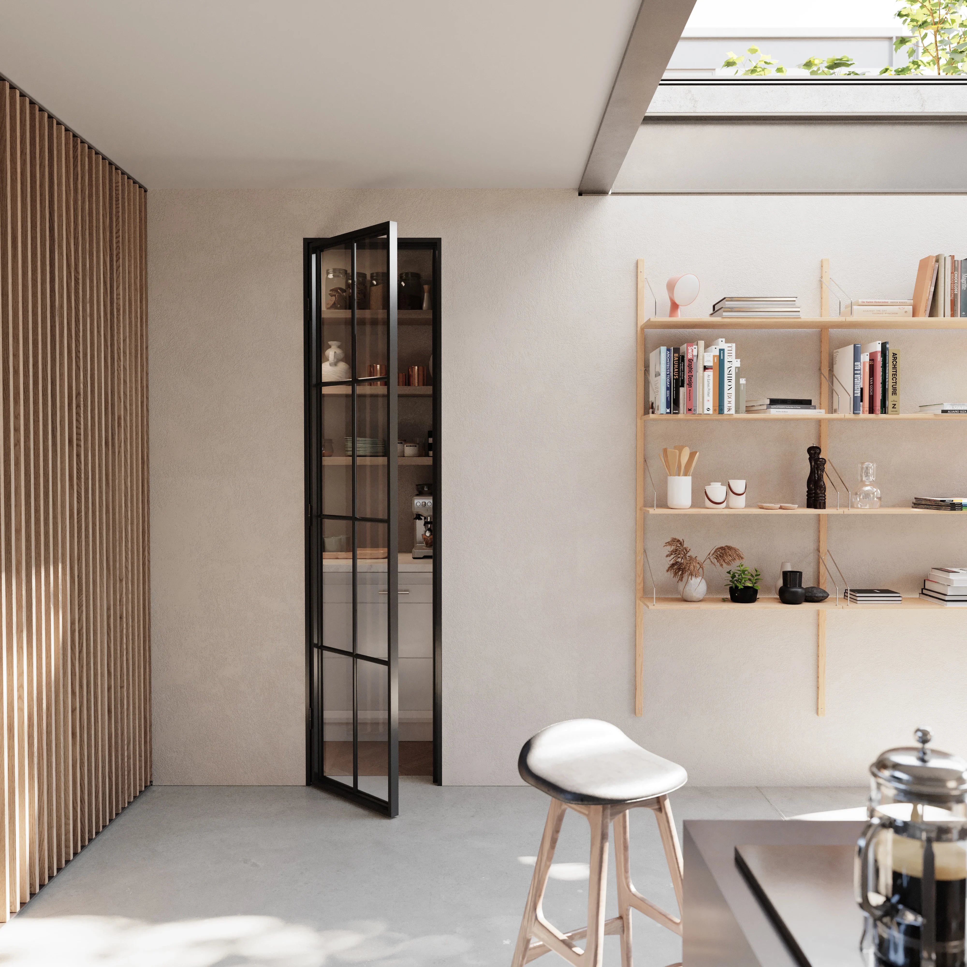 Air 5 pantry interior steel door with flat panel design in cold-rolled steel with slim frame