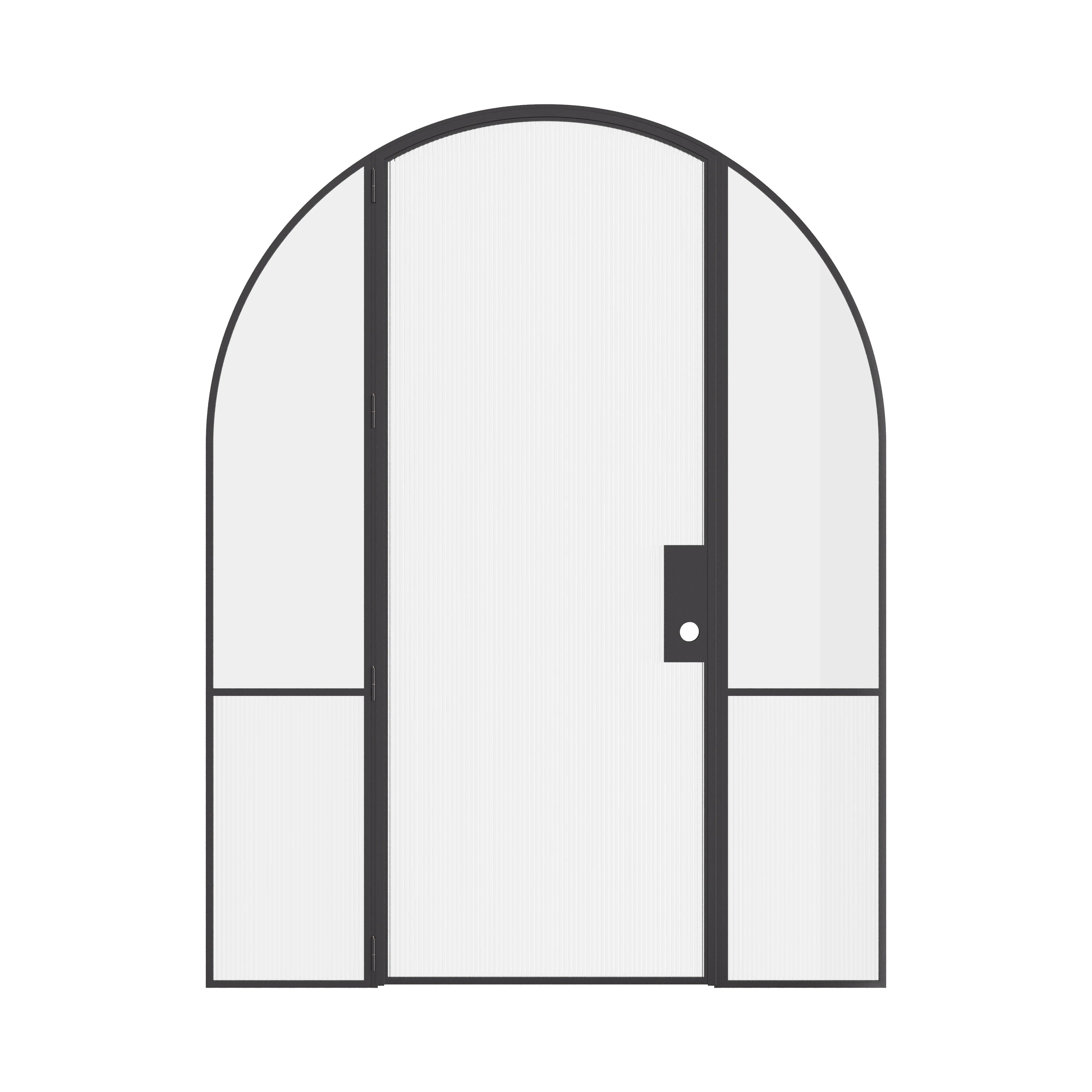 Designer interior glass steel door with full arch and sidelights, Air Grand OTTOSTUMM steel with removable threshold