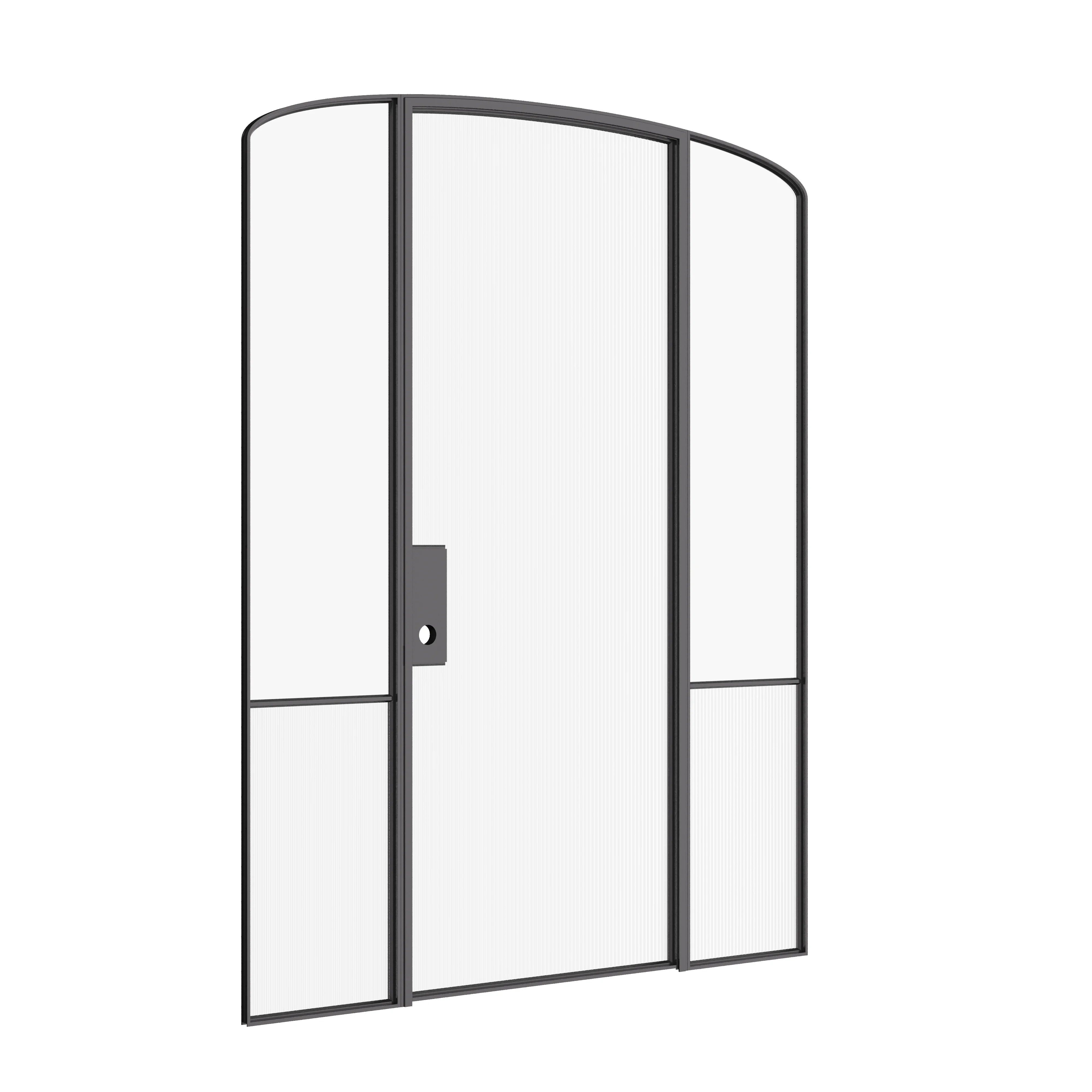 Modern interior architectural steel mini arch door with sidelights, slim hot-rolled OTTOSTUMM steel frame