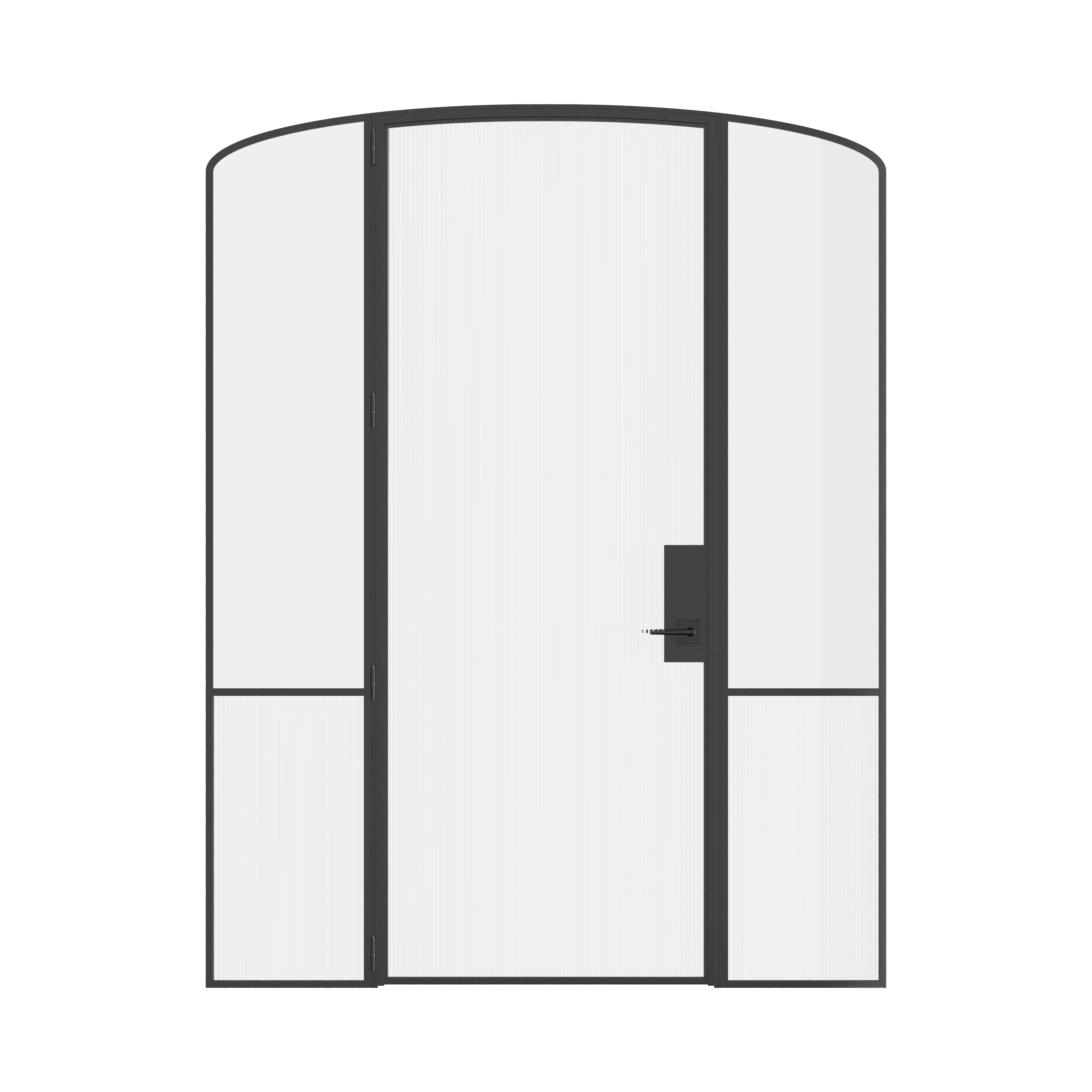 Air Grand interior steel door with sidelights and mini arch top, slim OTTOSTUMM hot-rolled steel frame with removable threshold