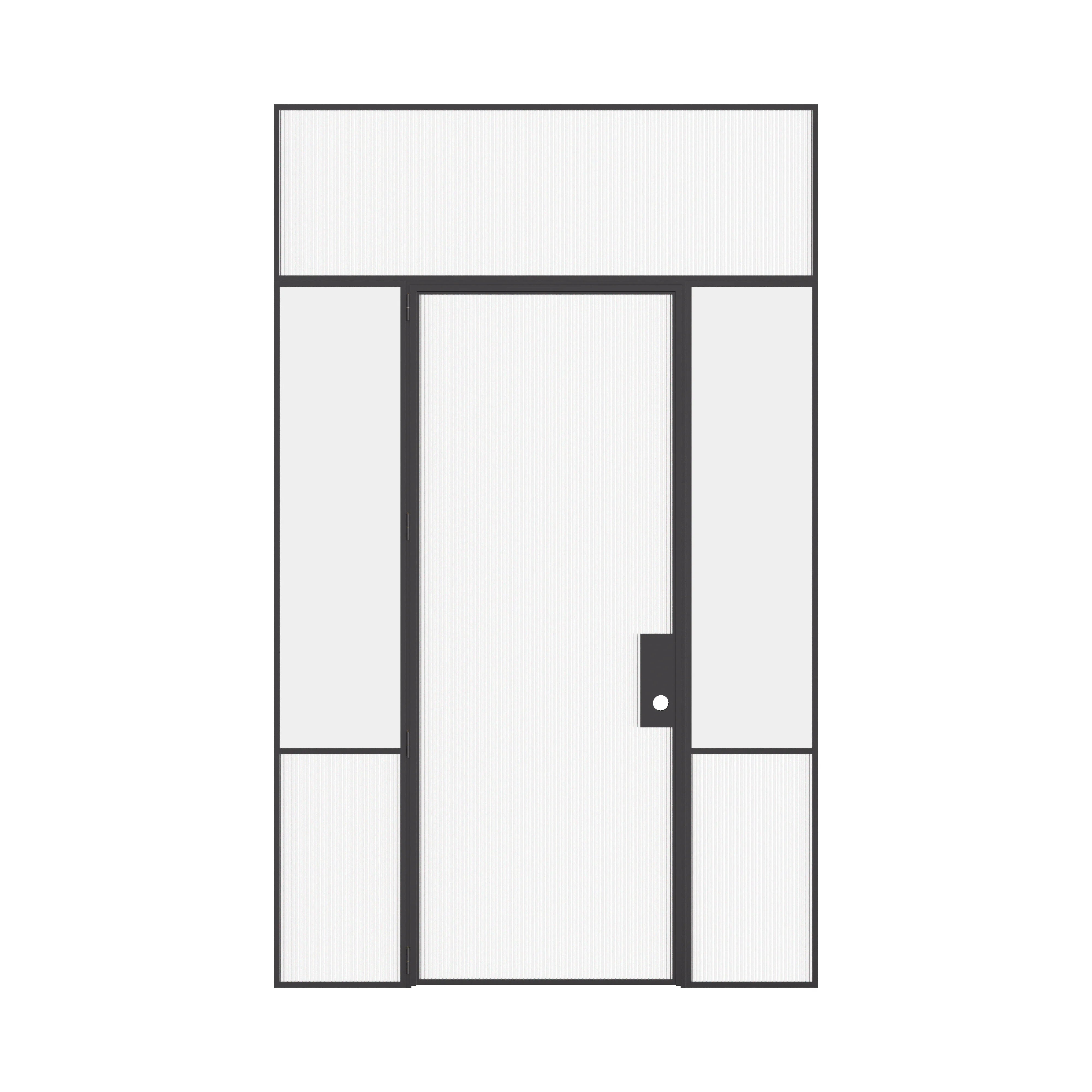 Minimalist Air Grand interior glass door with sidelights and flat transom window in OTTOSTUMM hot-rolled steel frame