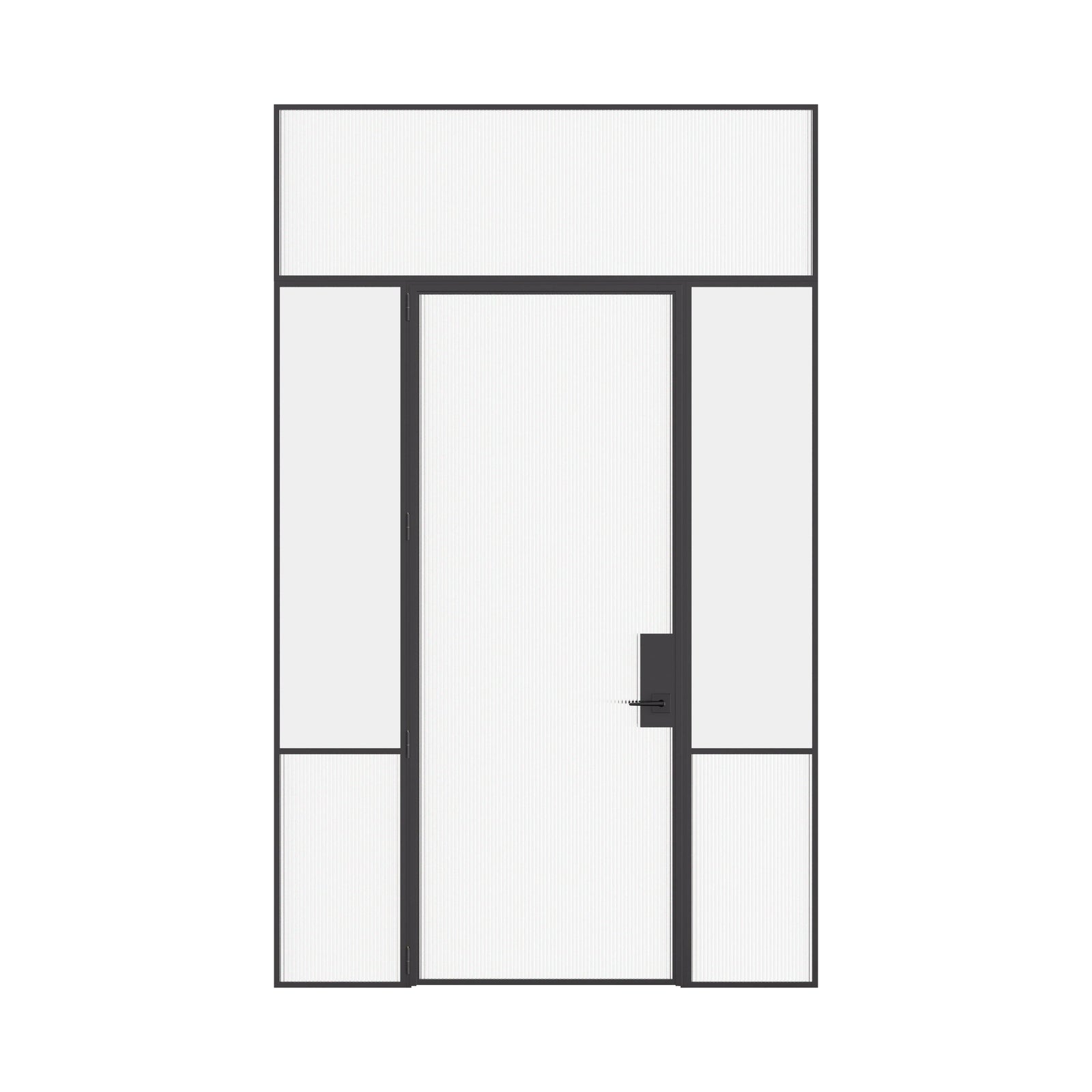 Air Grand interior glass door with sidelights and flat transom window using OTTOSTUMM hot-rolled steel slim framing system