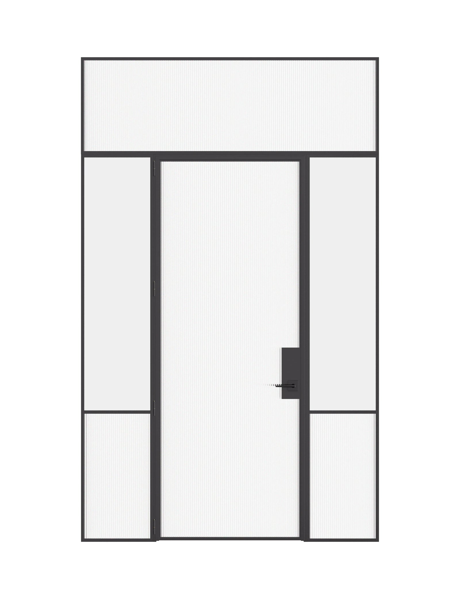 Air Grand interior glass door with sidelights and flat transom window using OTTOSTUMM hot-rolled steel slim framing system