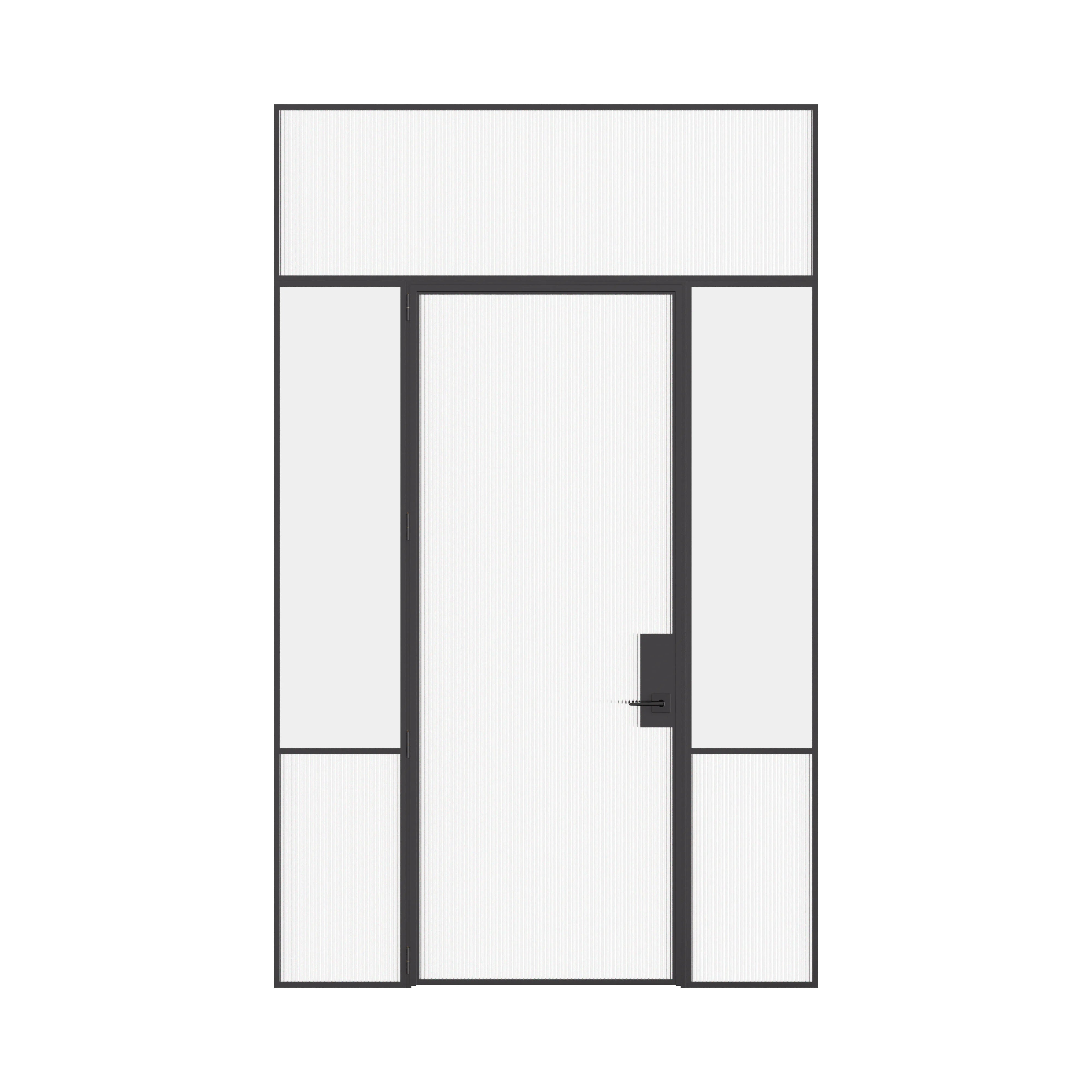 Air Grand interior glass door with sidelights and flat transom window using OTTOSTUMM hot-rolled steel slim framing system