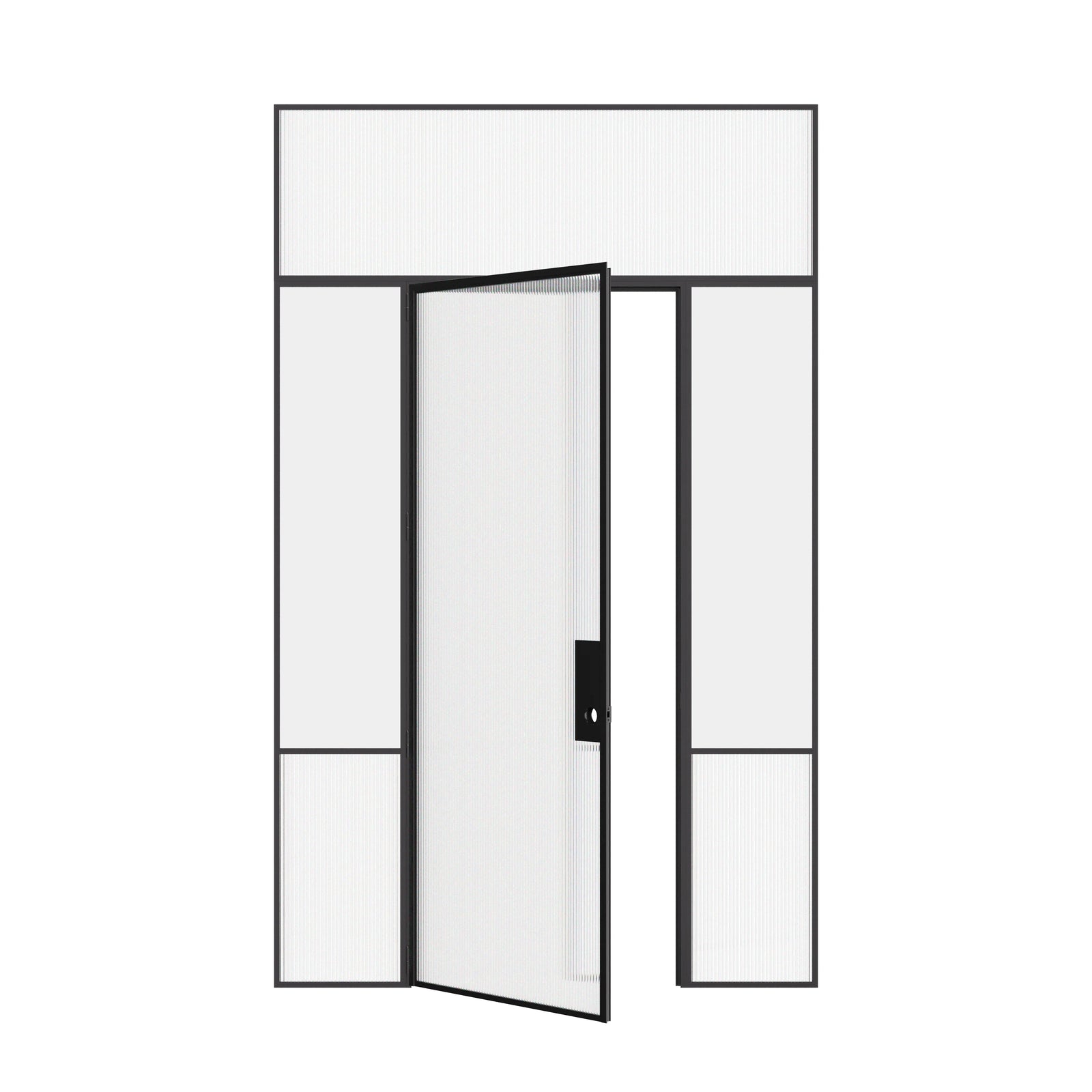 Air Grand interior steel door with sidelights and flat top window featuring OTTOSTUMM hot-rolled steel and removable threshold system