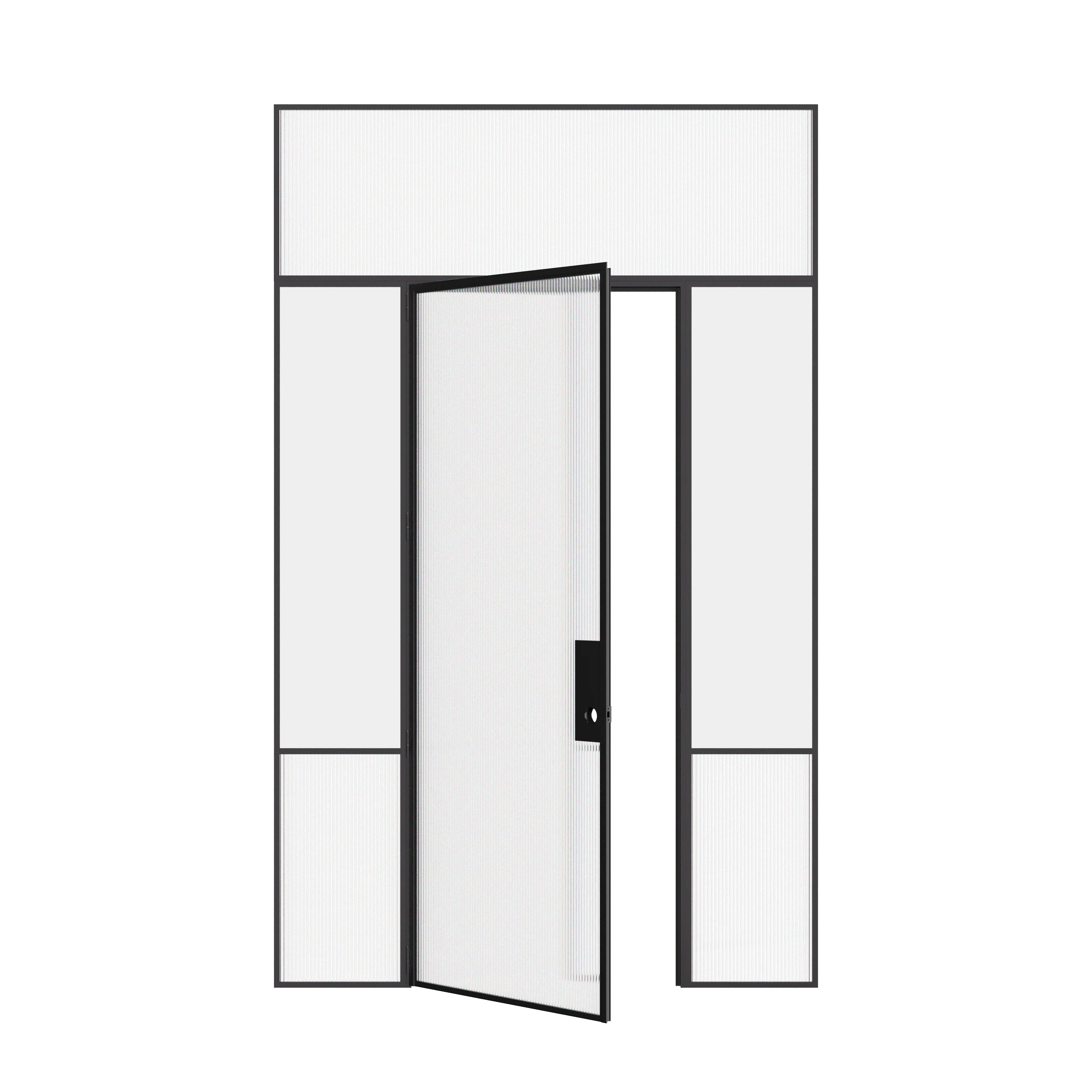 Air Grand interior steel door with sidelights and flat top window featuring OTTOSTUMM hot-rolled steel and removable threshold system
