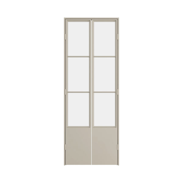 Air Pantry double flat glass pantry doors with kickplate in Palm Desert Sand color