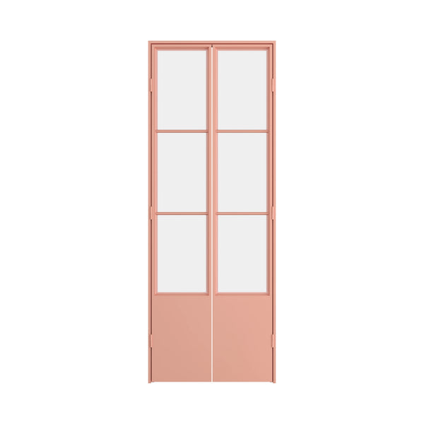 Air Pantry double flat steel pantry doors with kickplate in Sunset Pink for modern kitchens
