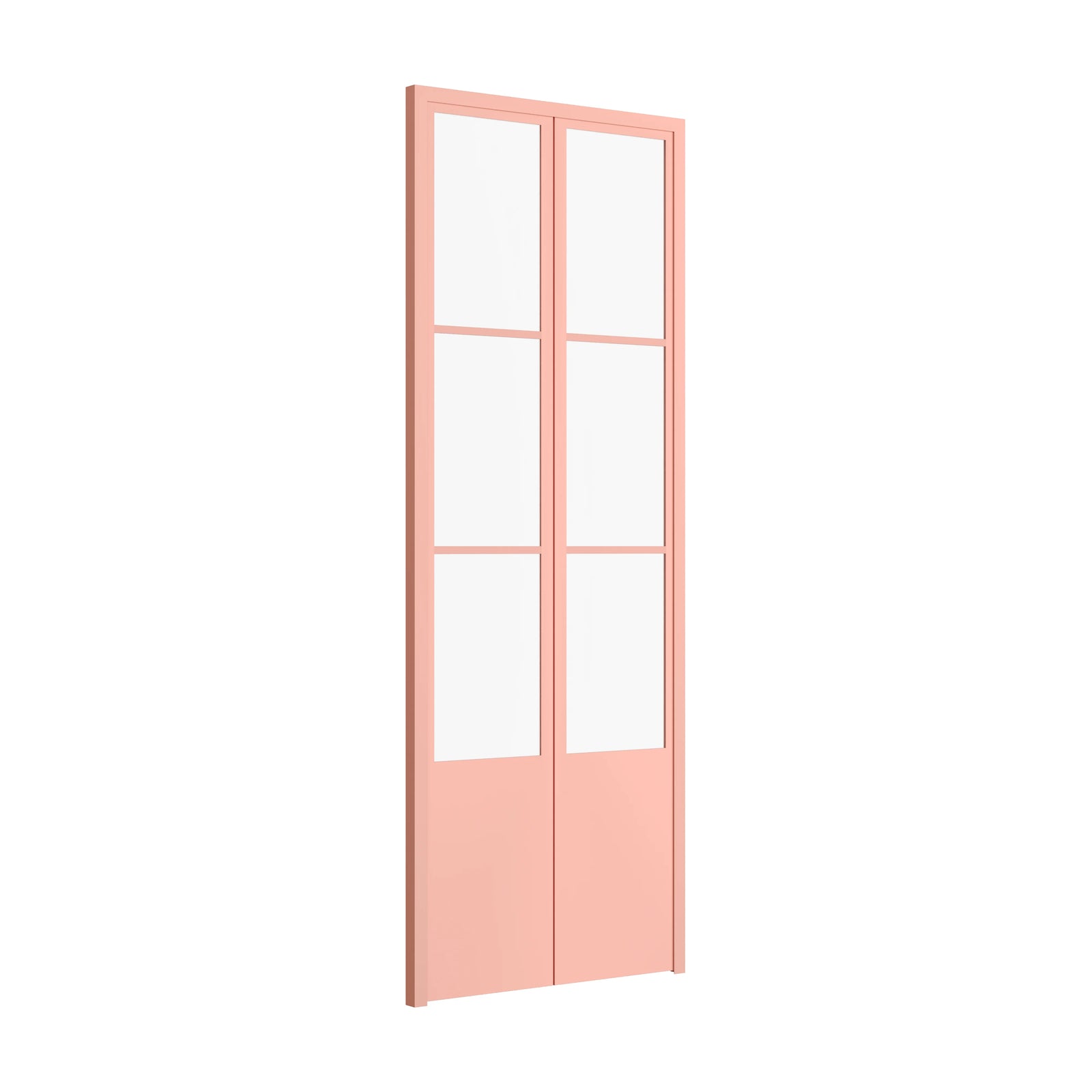 Air Pantry double flat glass pantry doors with kickplate in Sunset Pink finish